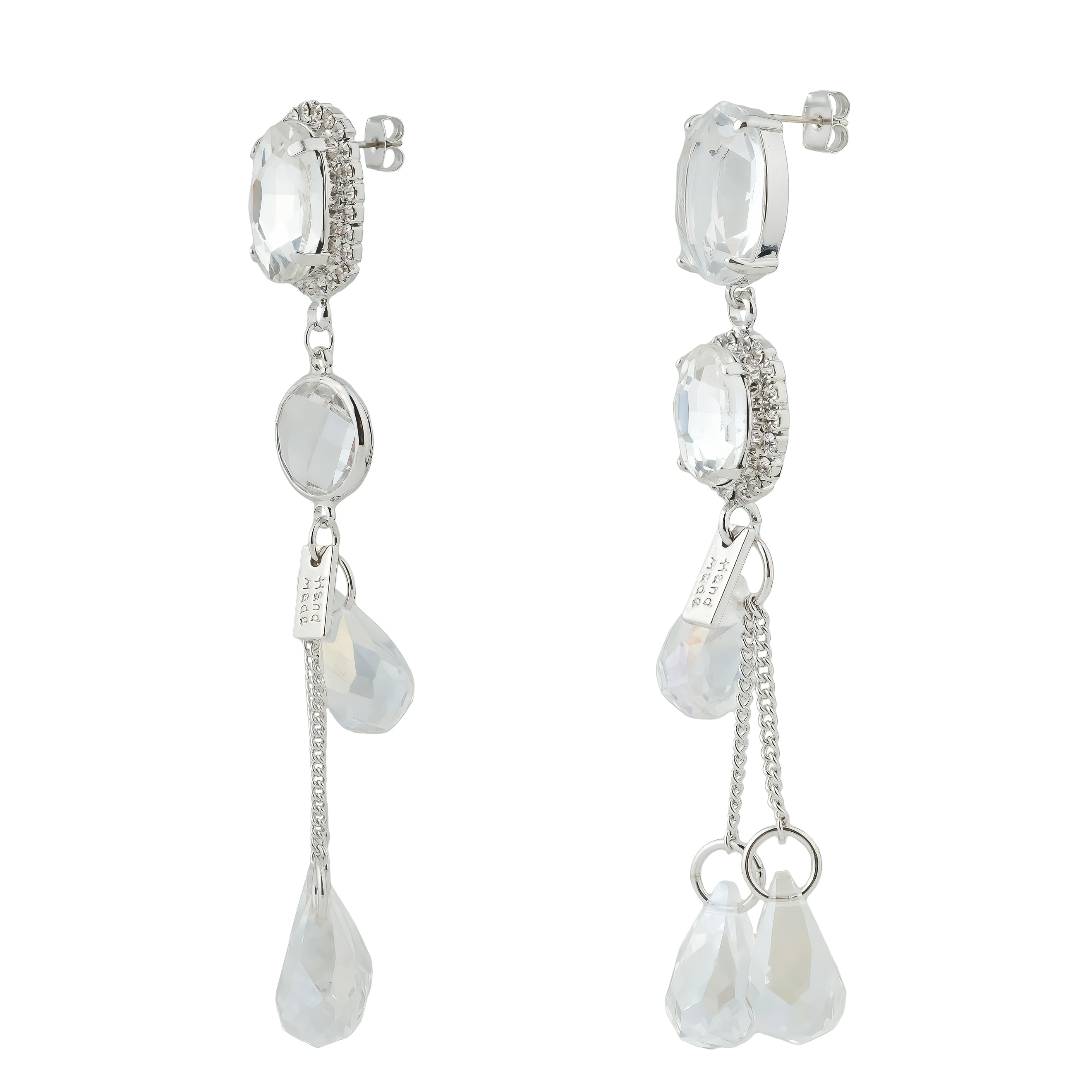asymmetric earrings with glass inserts