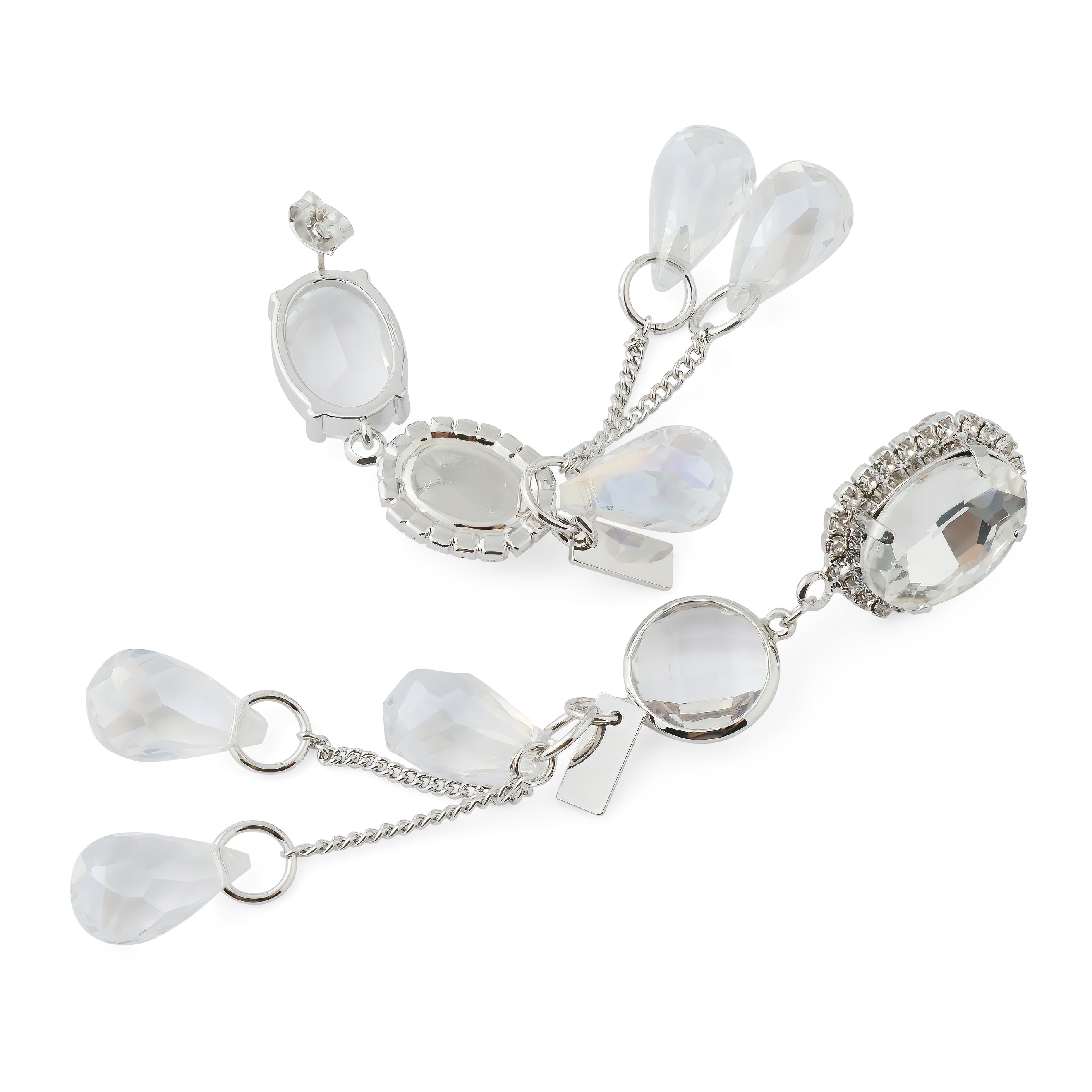 asymmetric earrings with glass inserts