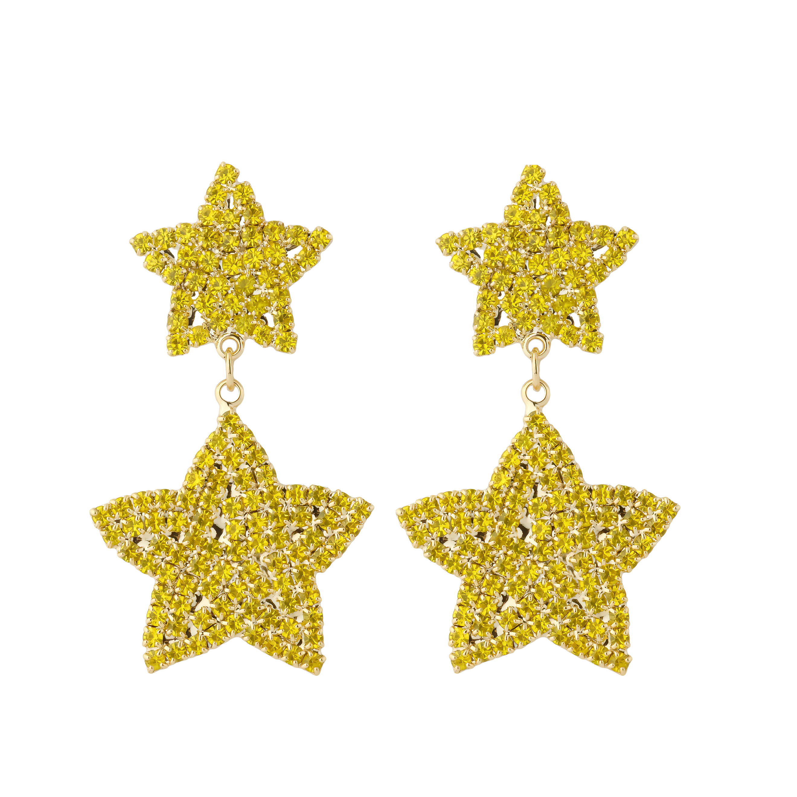 Yellow star earrings with crystals