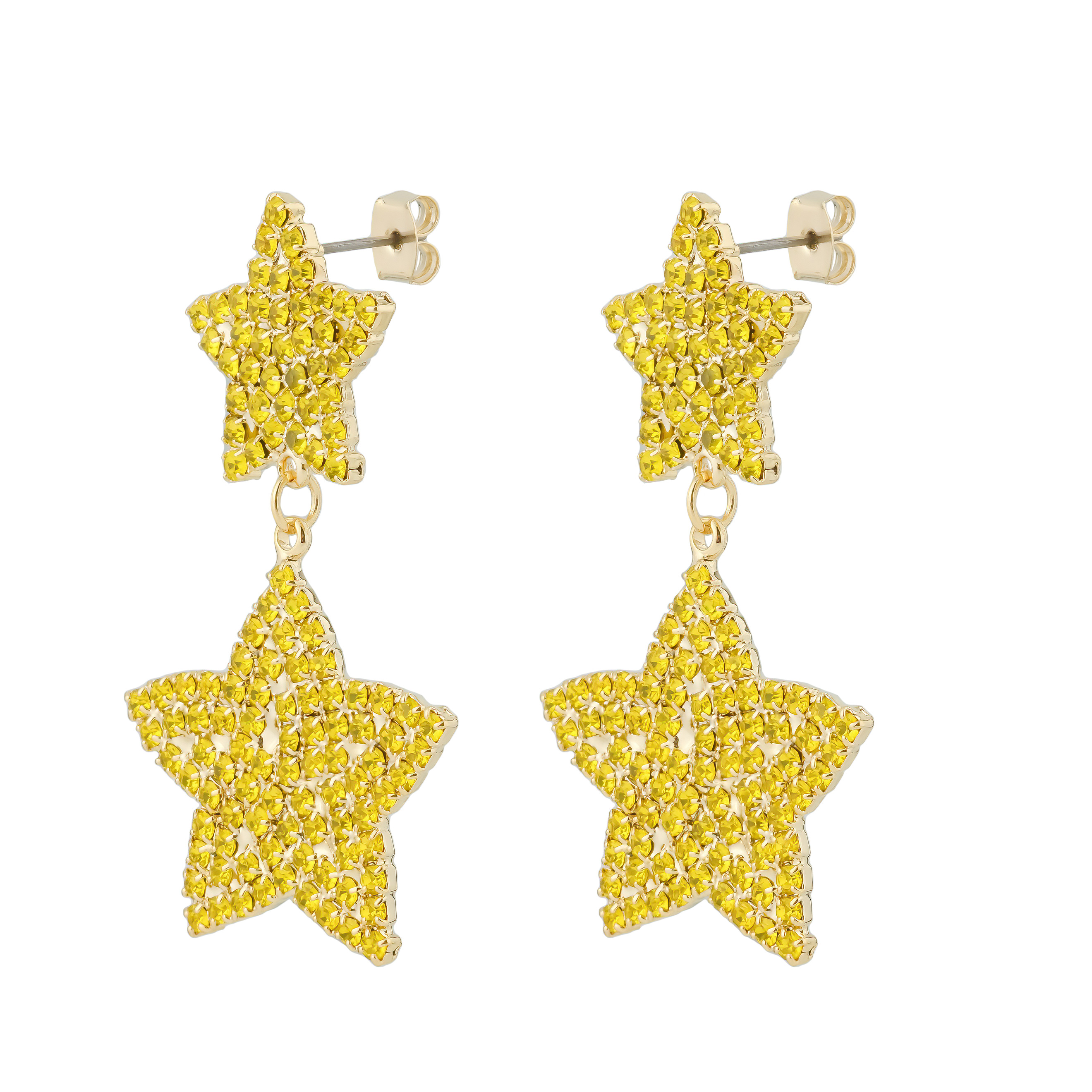 Yellow star earrings with crystals