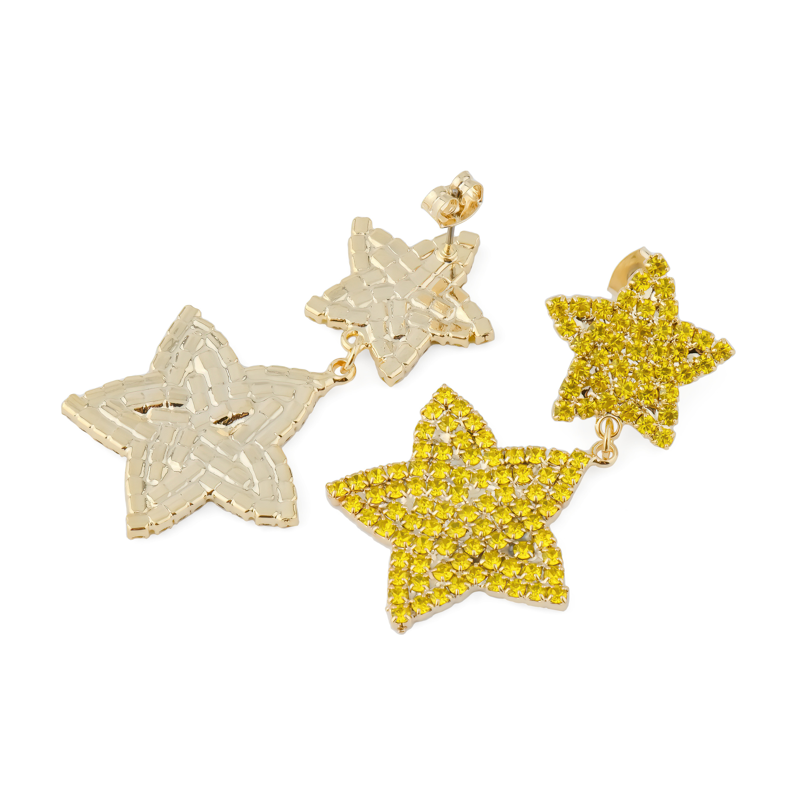 Yellow star earrings with crystals