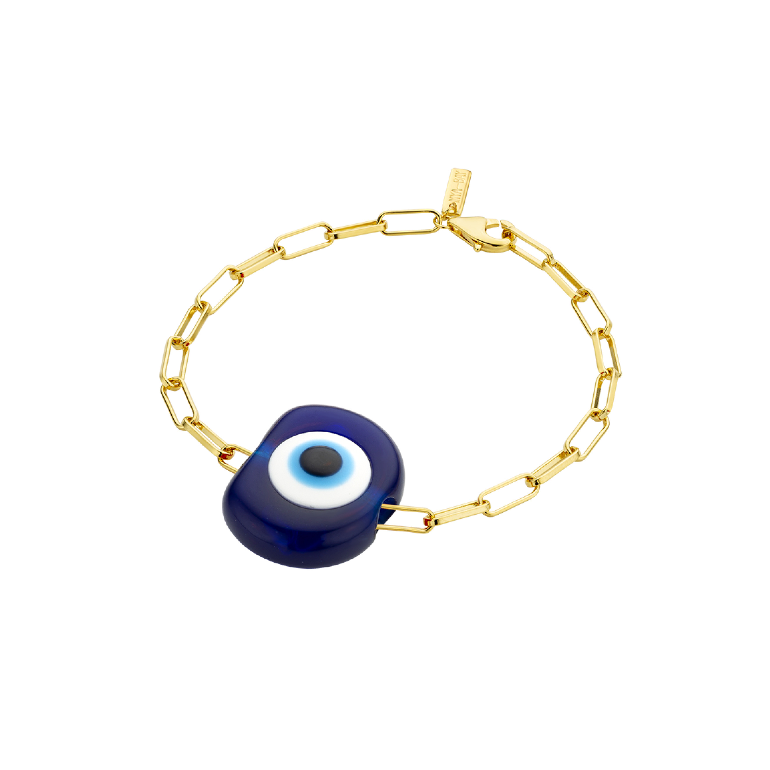 Пзолоченный браслет-цепь BLUE EYE VENICE с подвеской из стекла