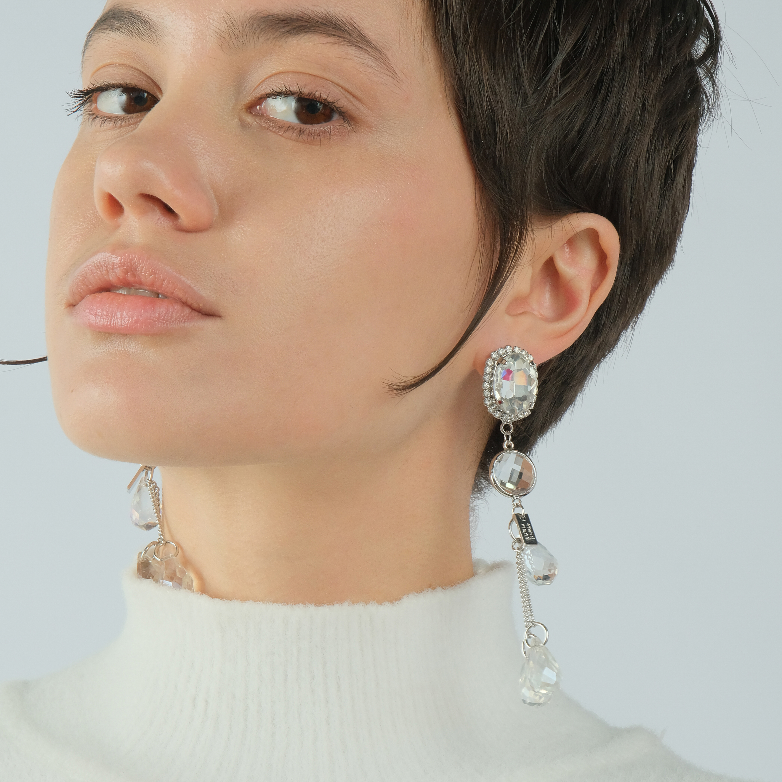 asymmetric earrings with glass inserts