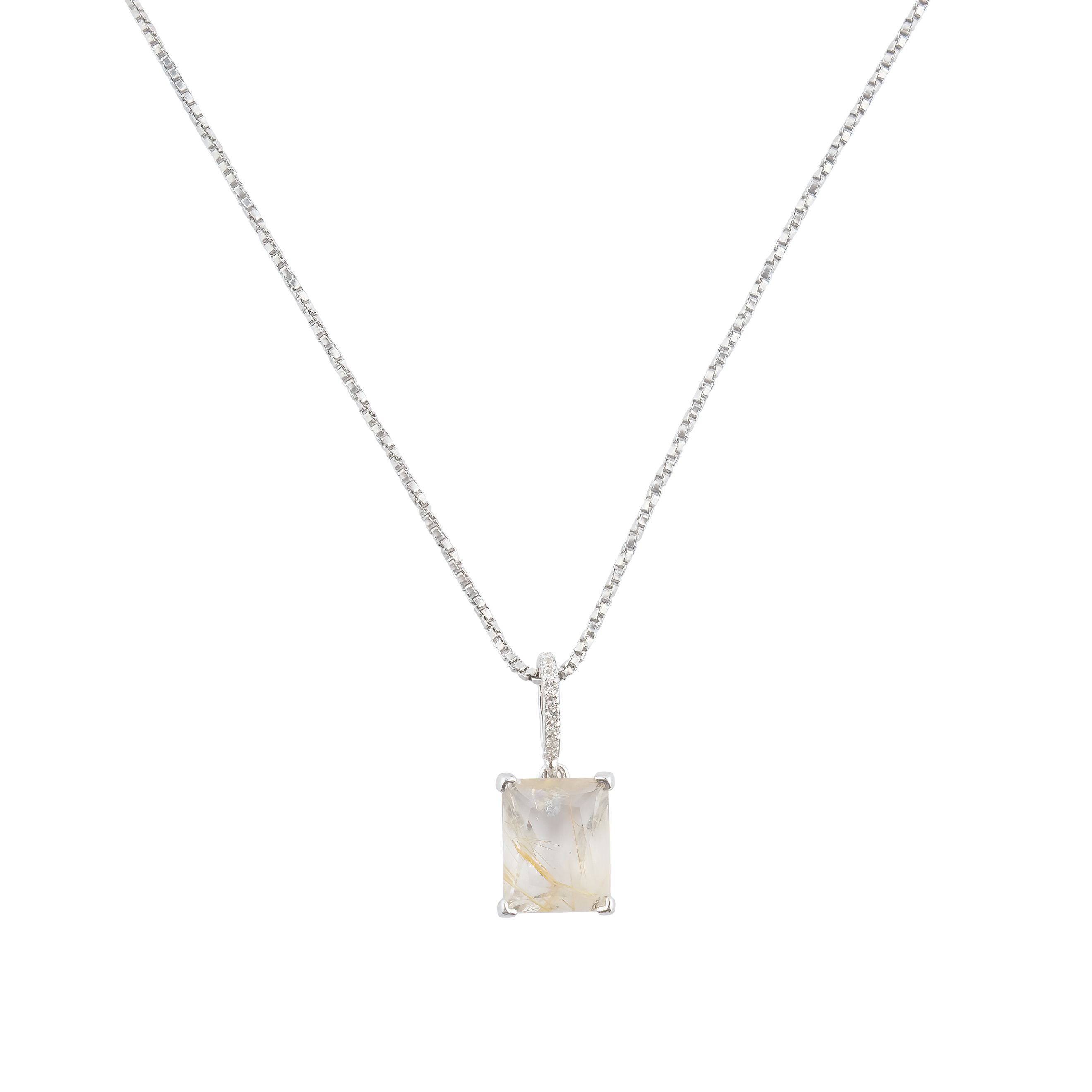 Chain with rutile quartz cut baguette