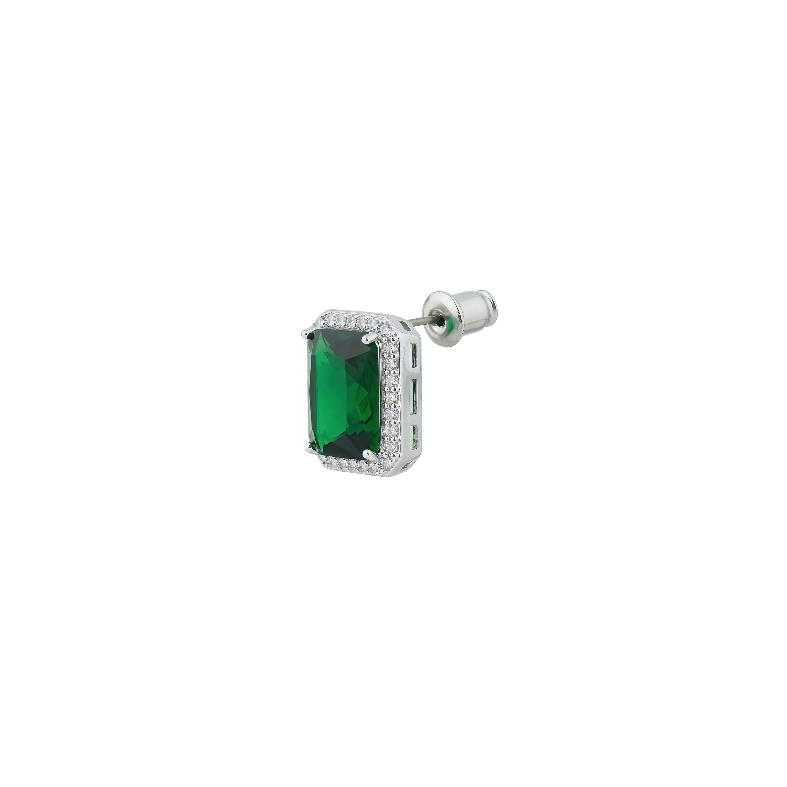 silver-tone mono earring and cuff set with large green crystals