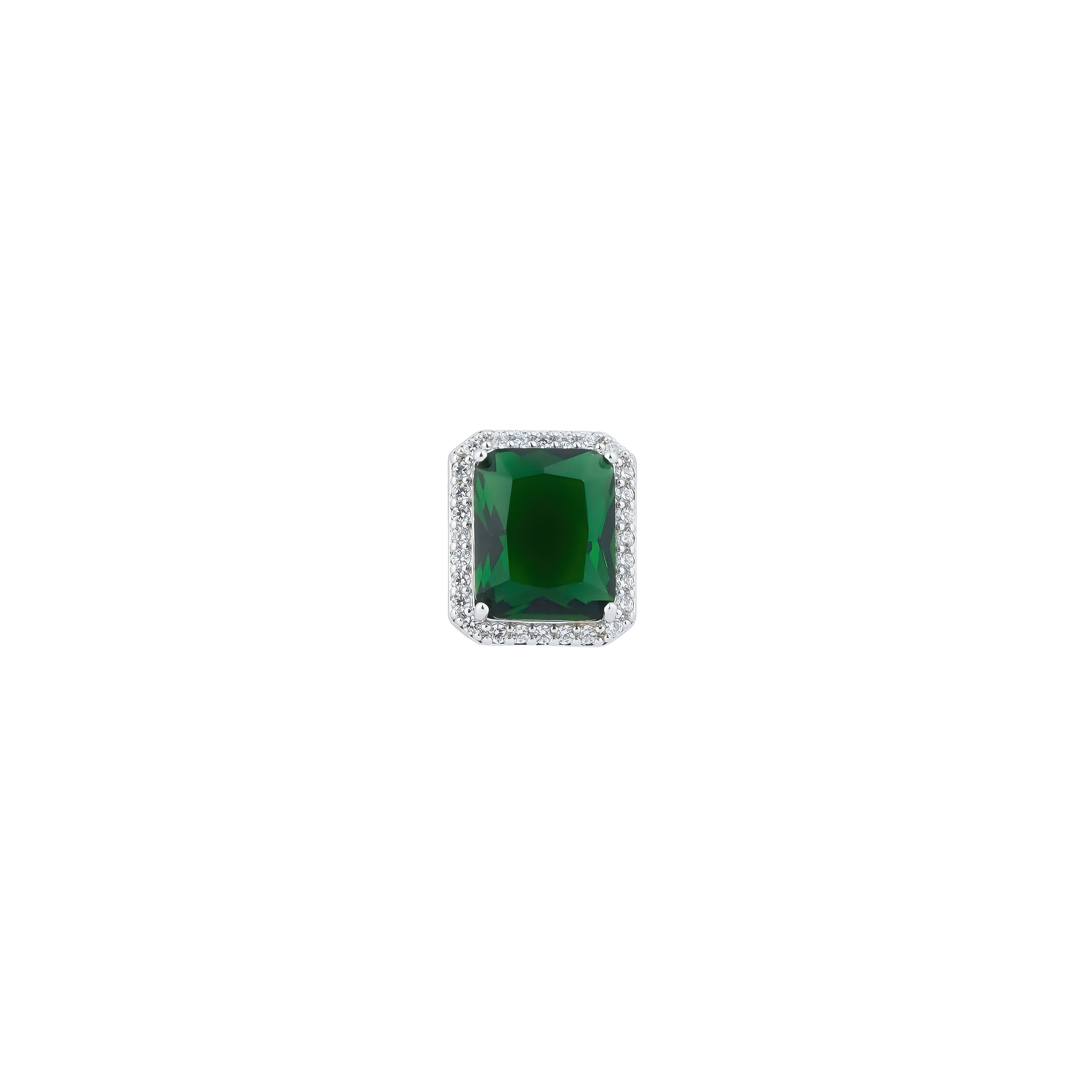 silver-tone mono earring and cuff set with large green crystals