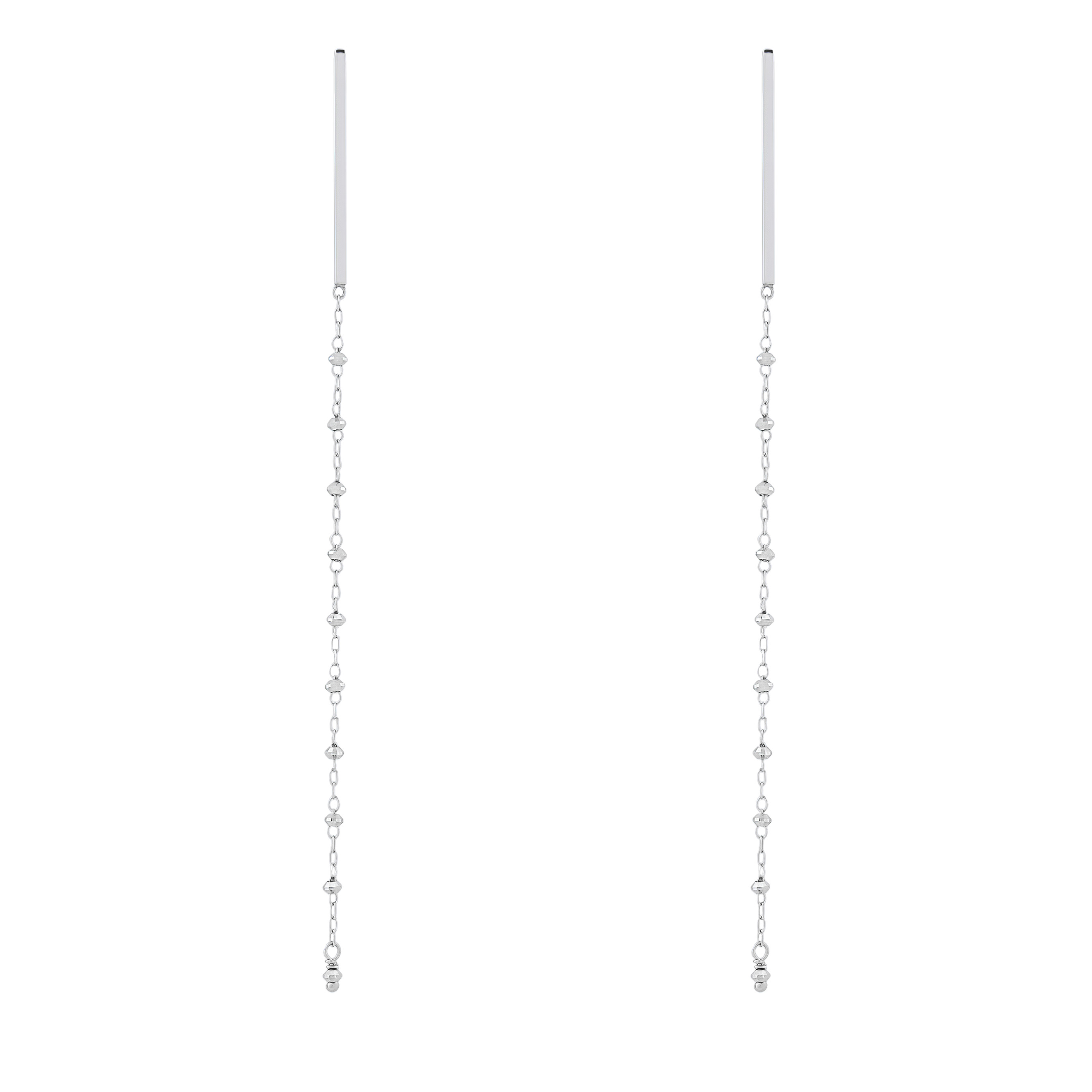 Long white gold earrings with chain