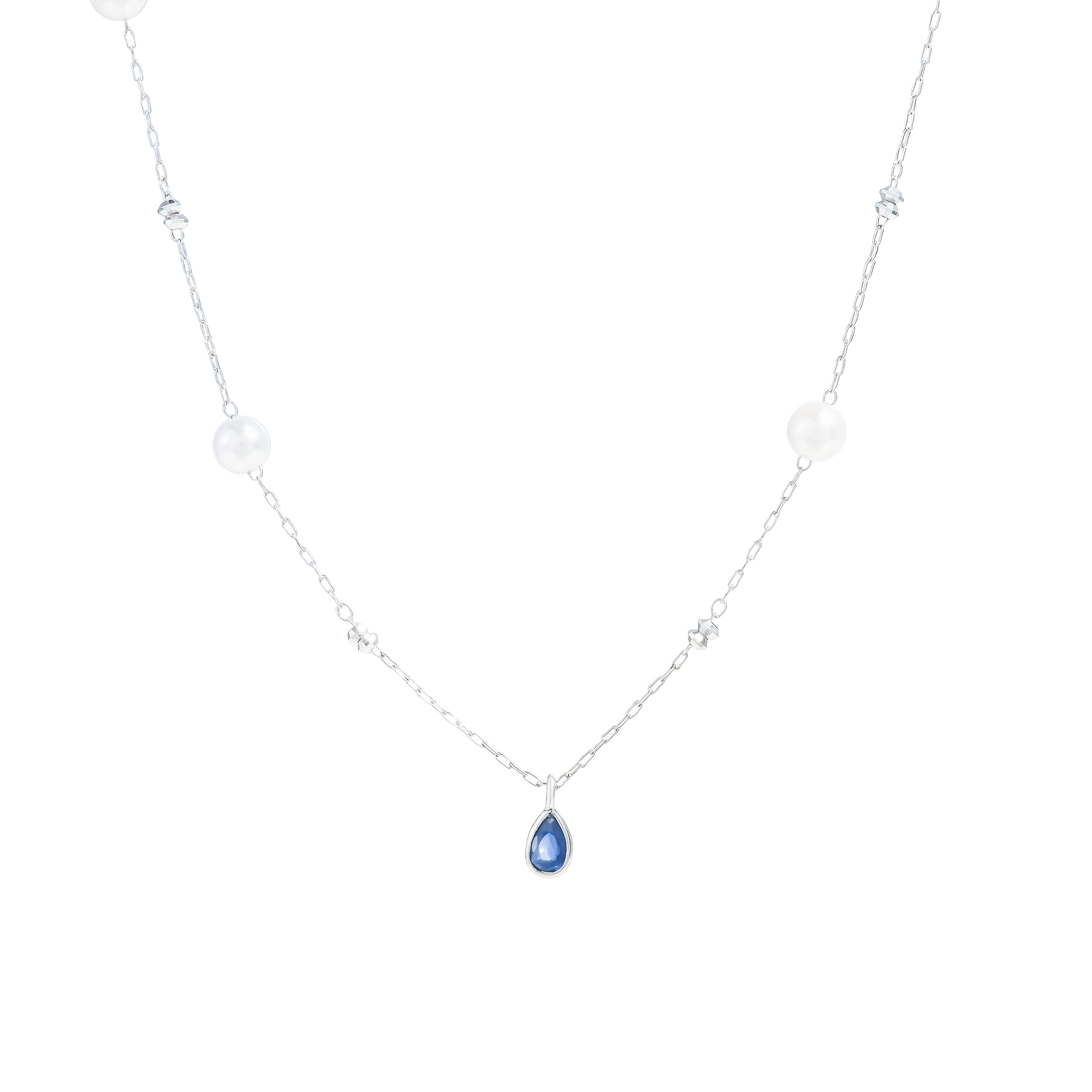 Necklace in white gold with sapphire and pearls
