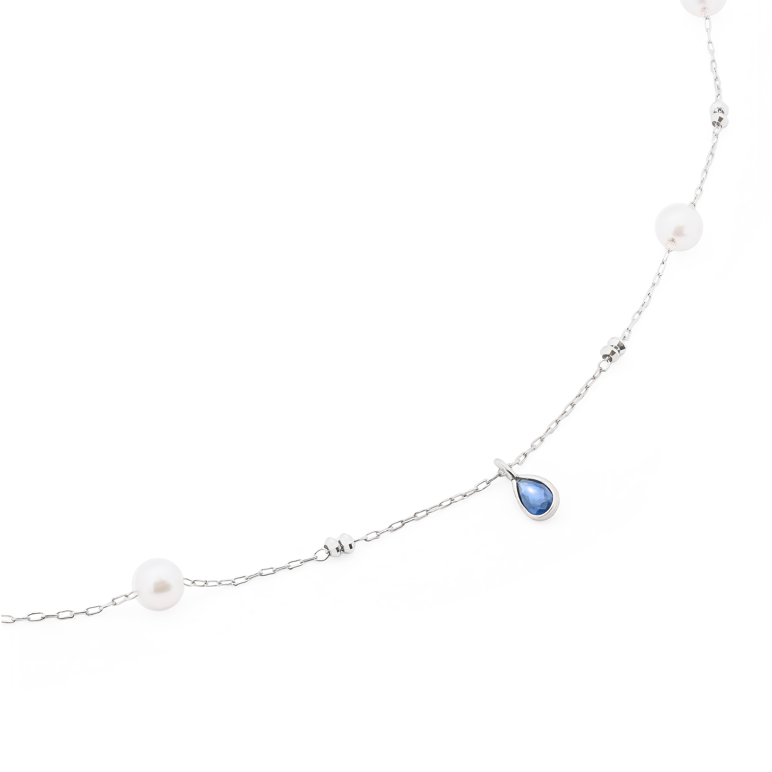 Necklace in white gold with sapphire and pearls