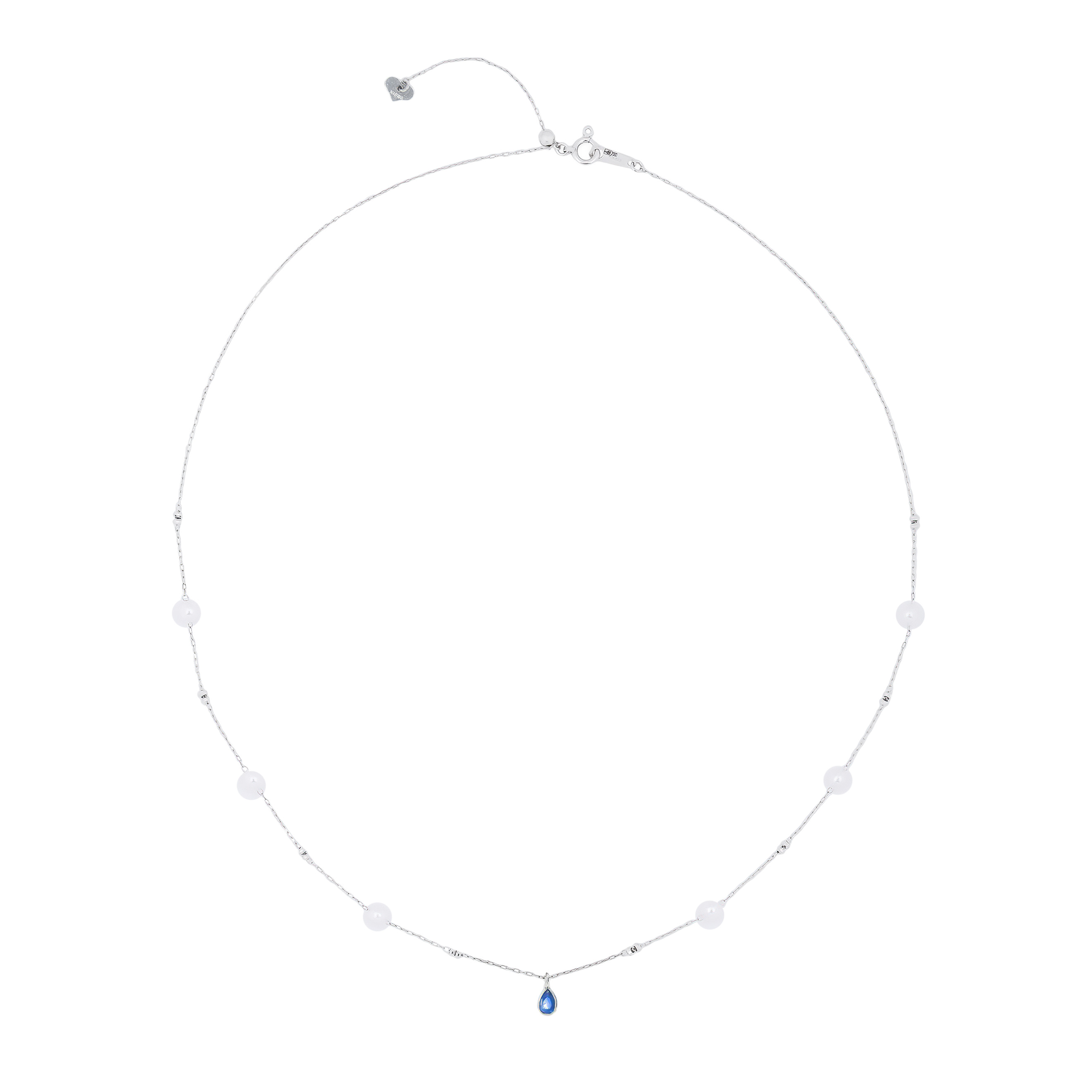 Necklace in white gold with sapphire and pearls