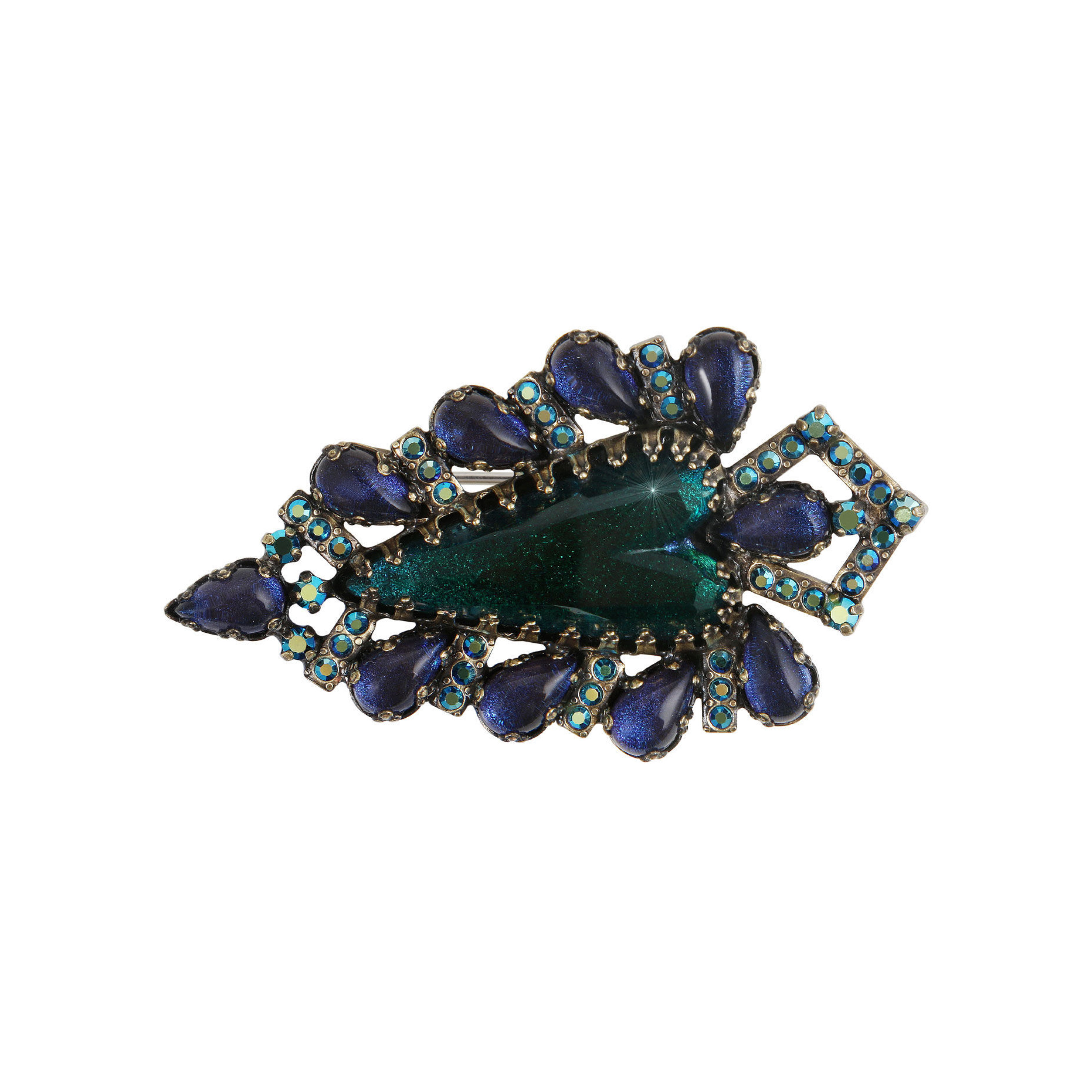 Snow White brooch with green and blue crystals