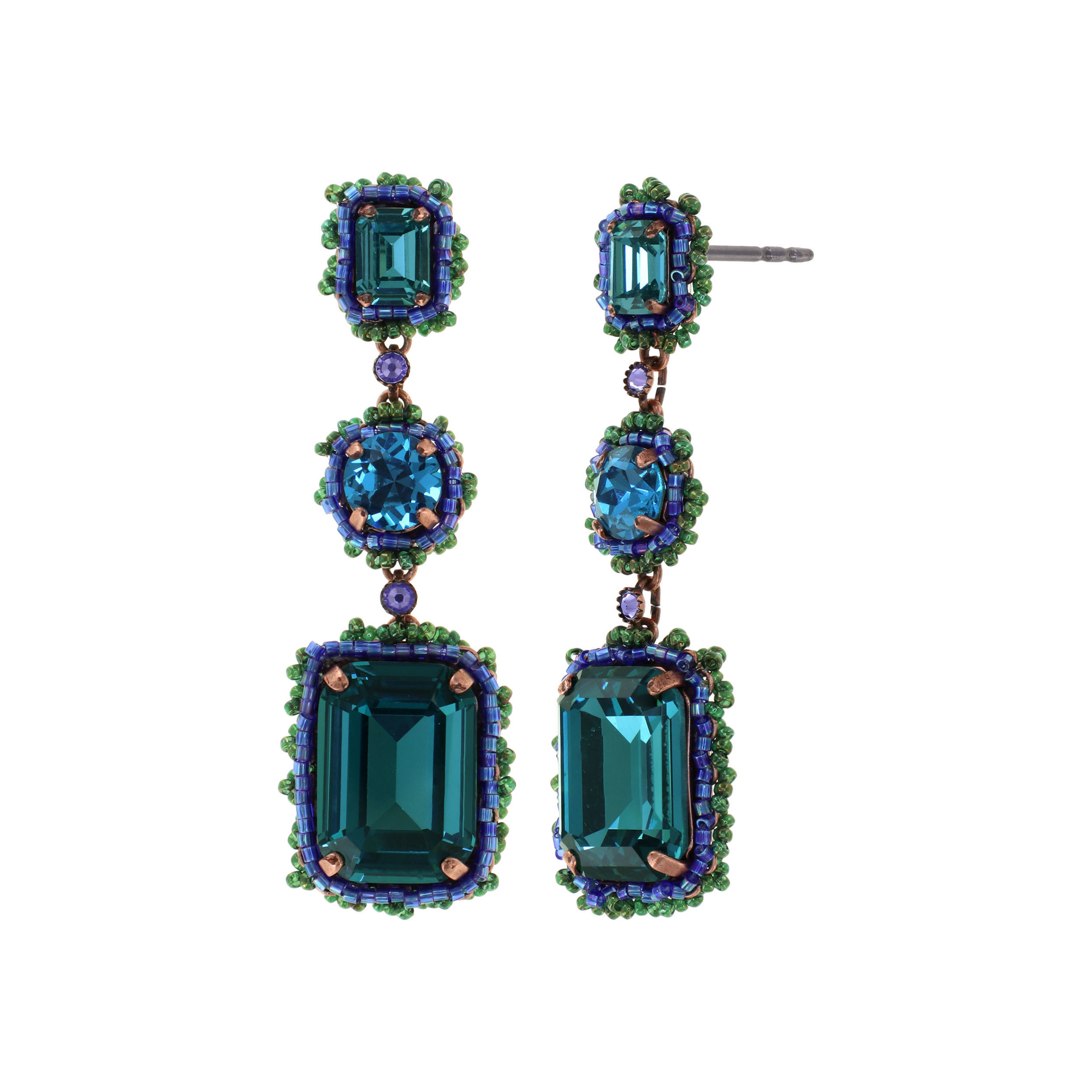 African Glam earrings with three blue crystals