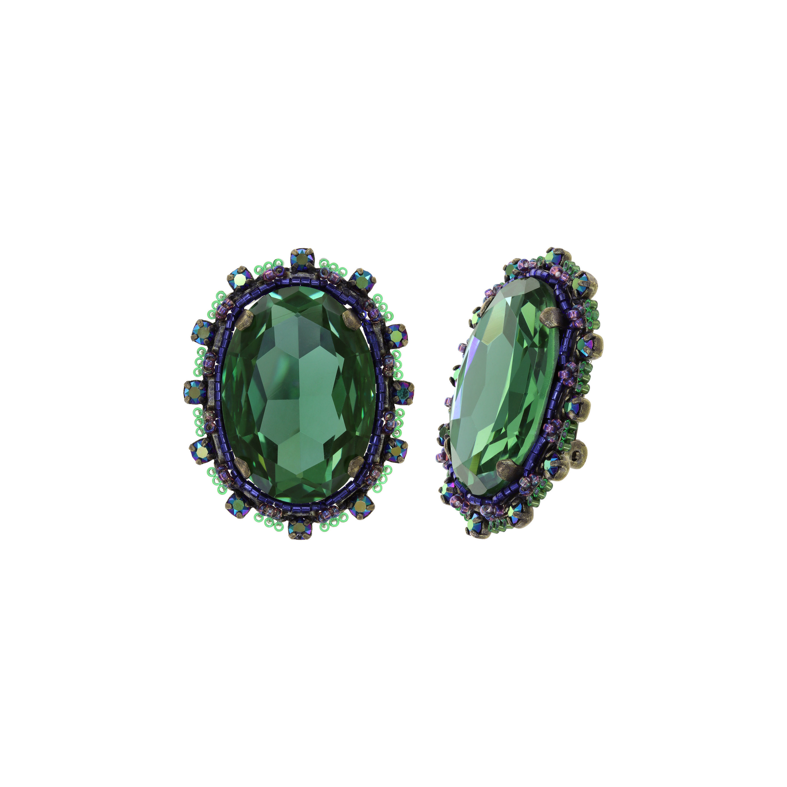 African Glam clips with green crystals