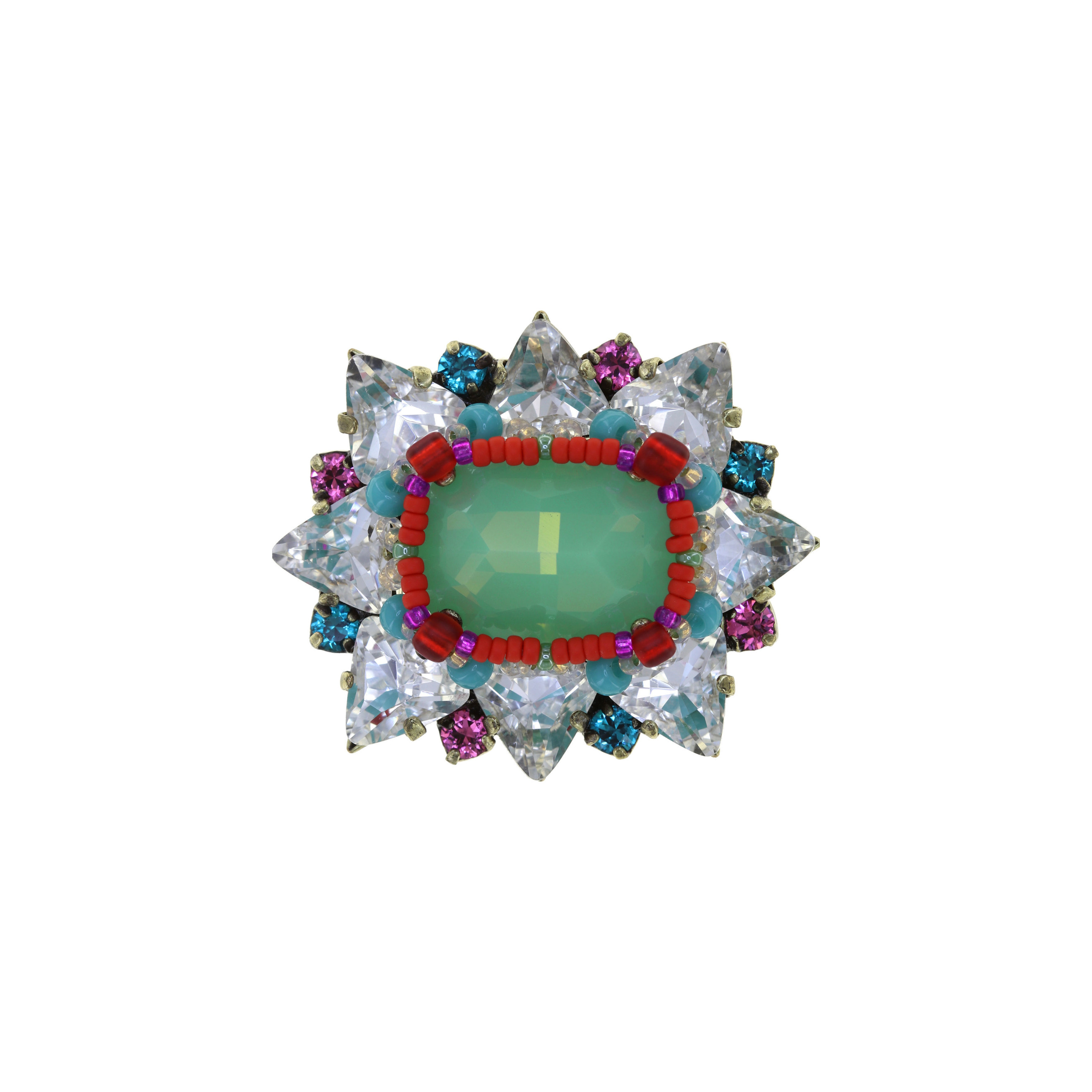 Hippie brooch with green crystal