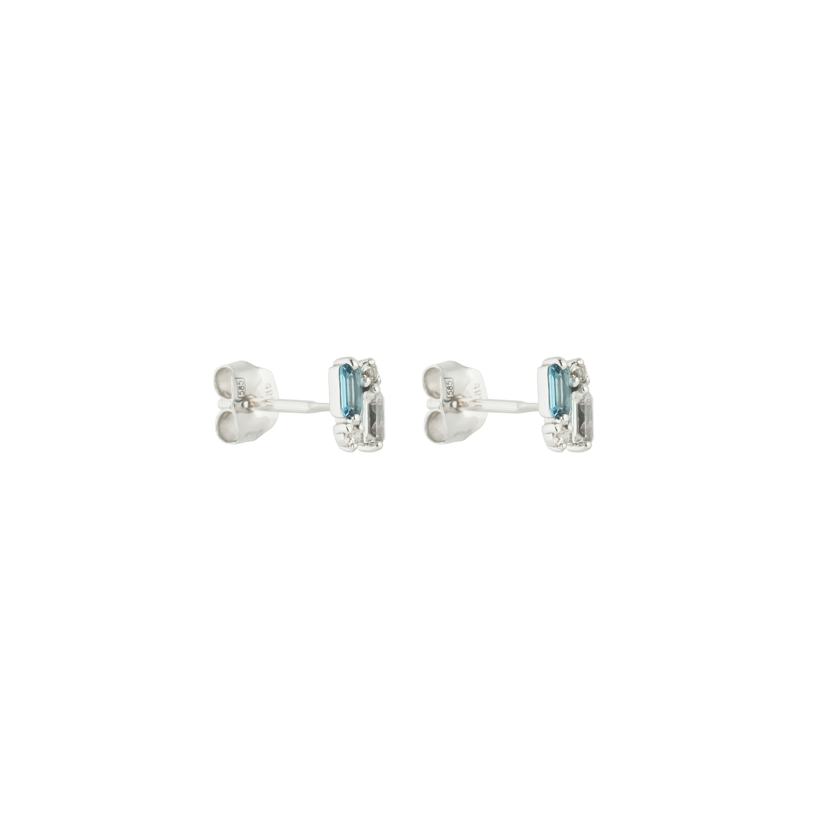 White gold earrings with sapphire and blue topaz inserts