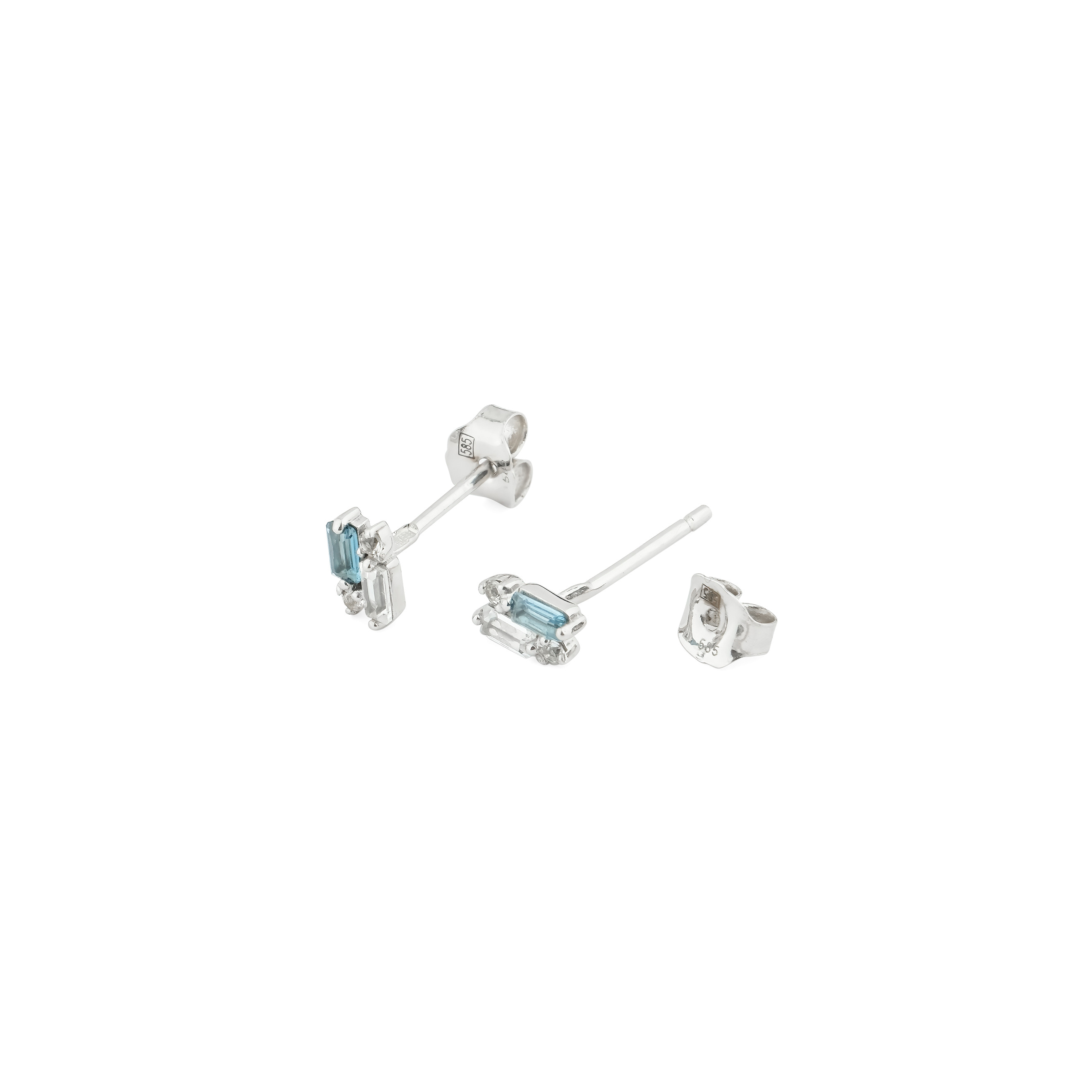 White gold earrings with sapphire and blue topaz inserts