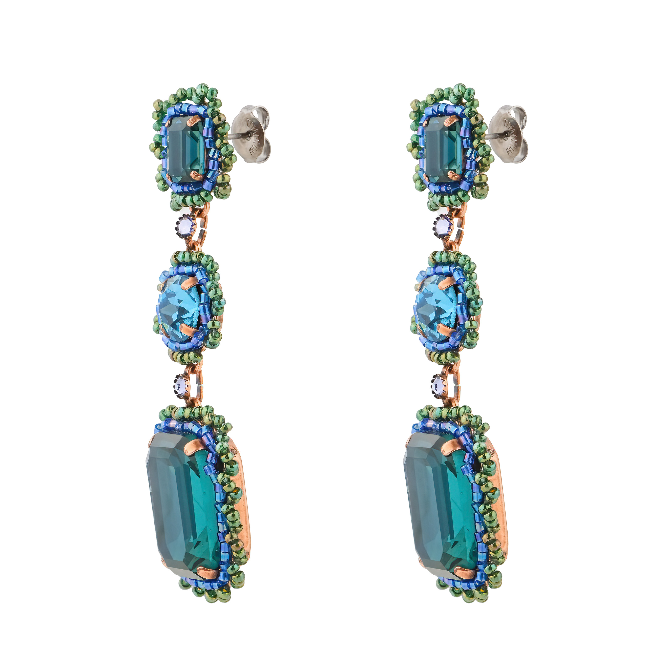 African Glam earrings with three blue crystals