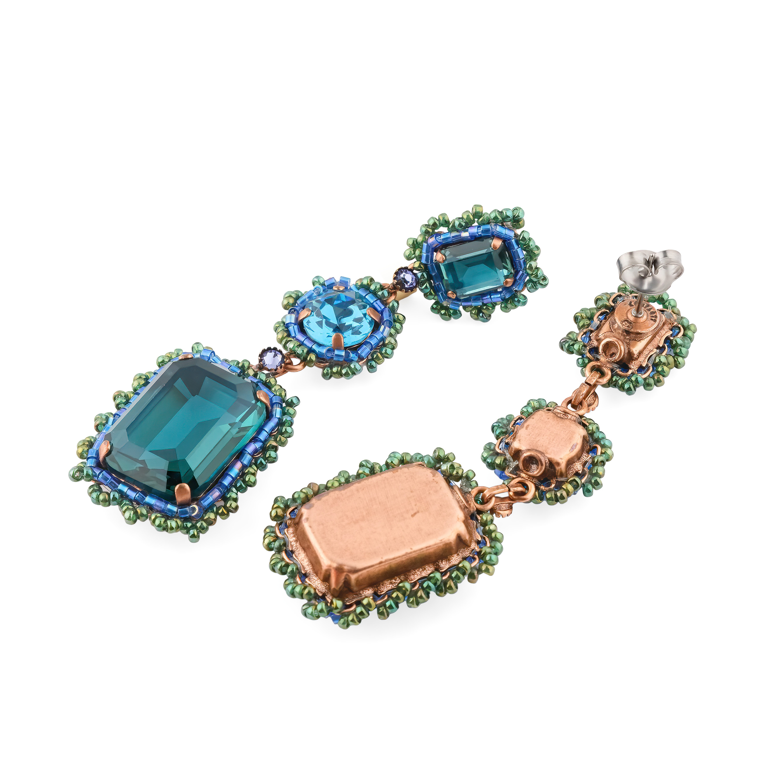 African Glam earrings with three blue crystals