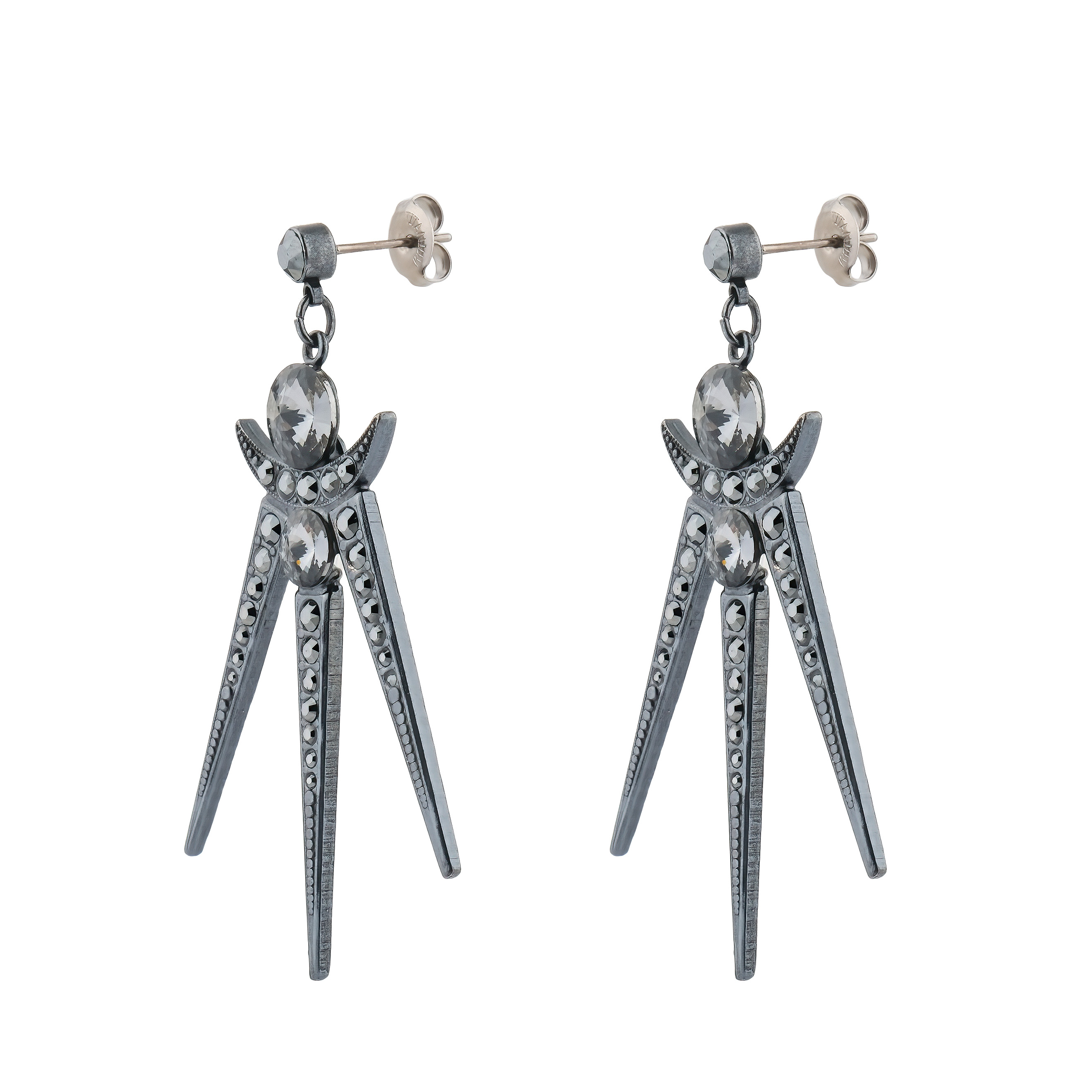 Серьги Spikes с черными кристаллами