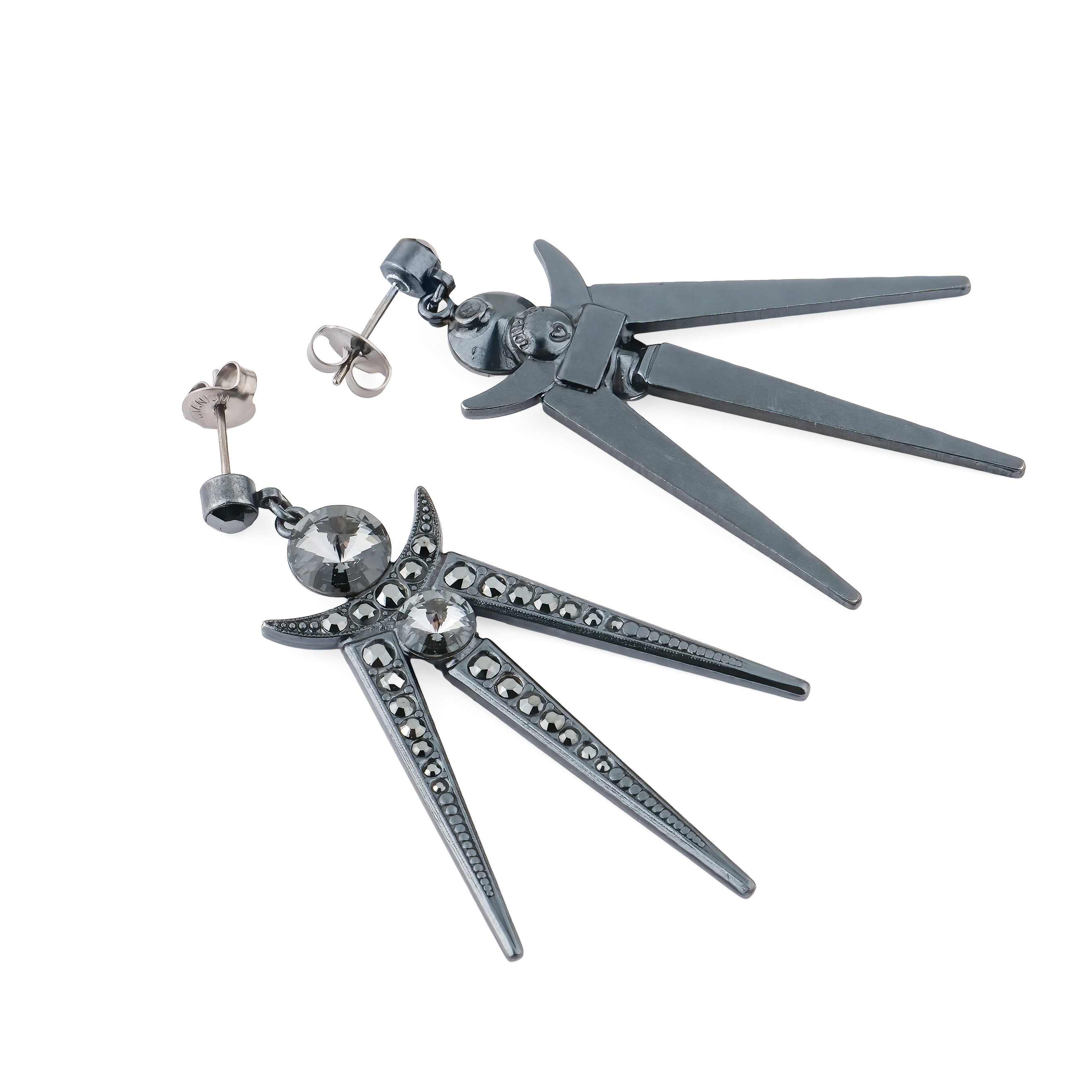 Серьги Spikes с черными кристаллами
