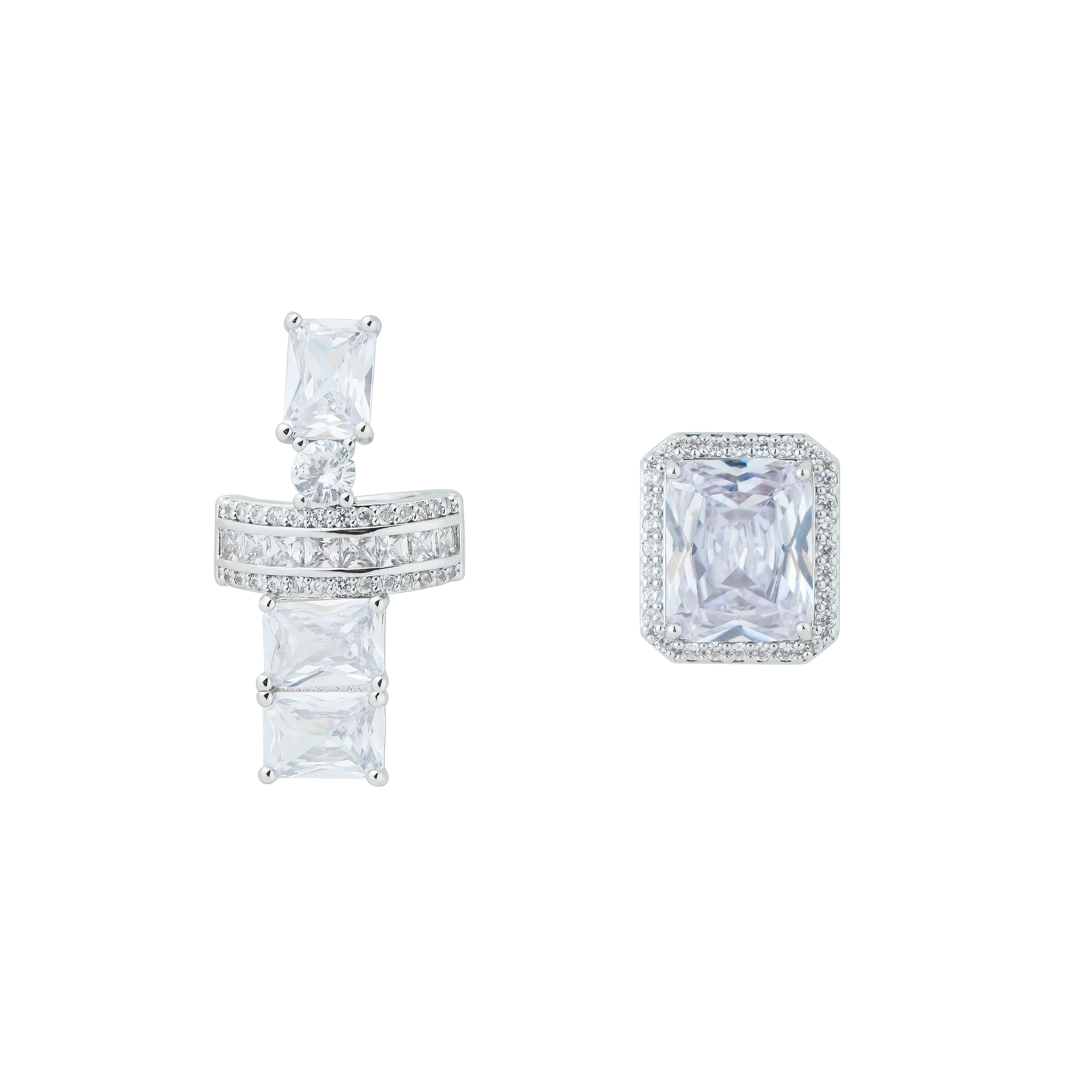 silver-tone mono-earring and cuff set with large crystals