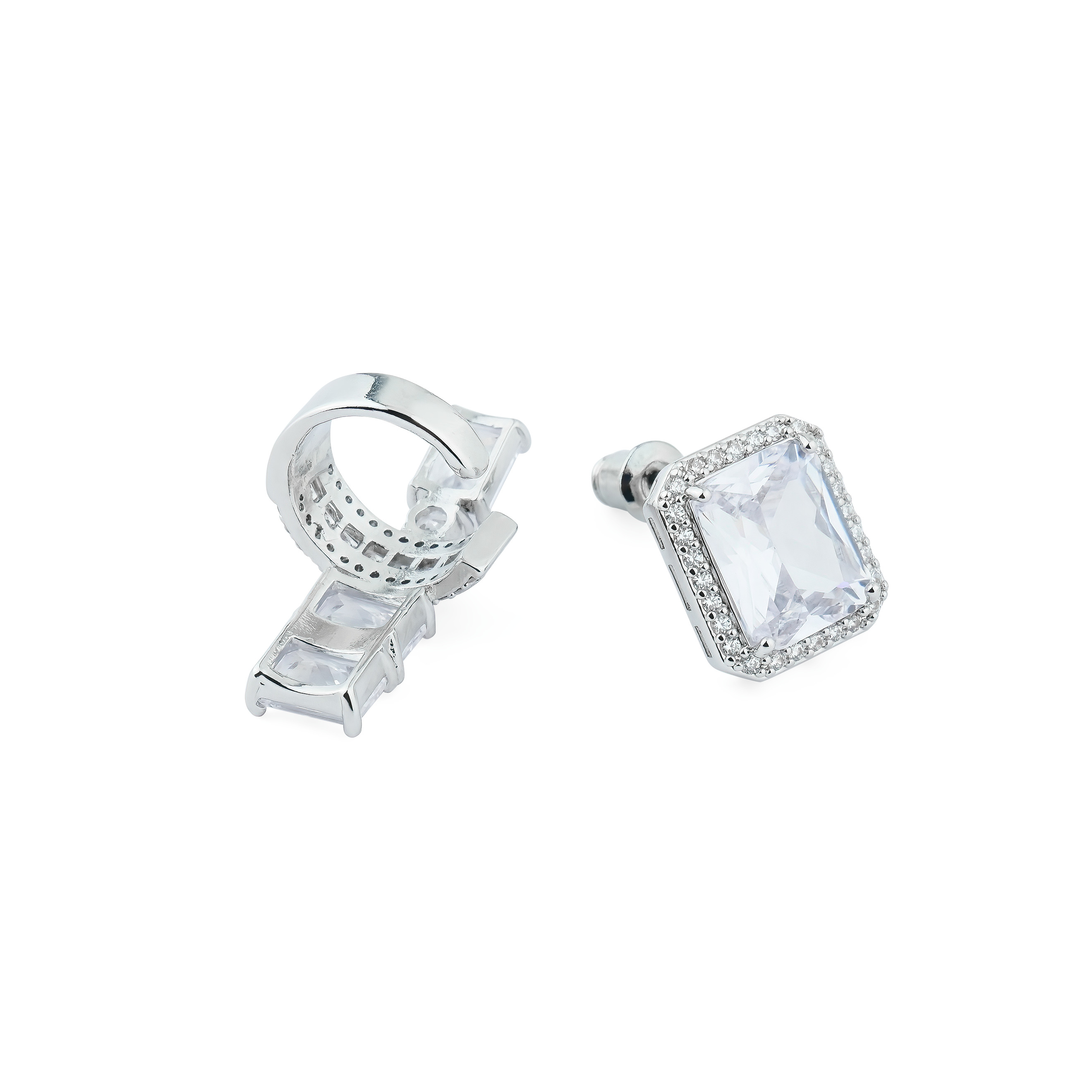 silver-tone mono-earring and cuff set with large crystals