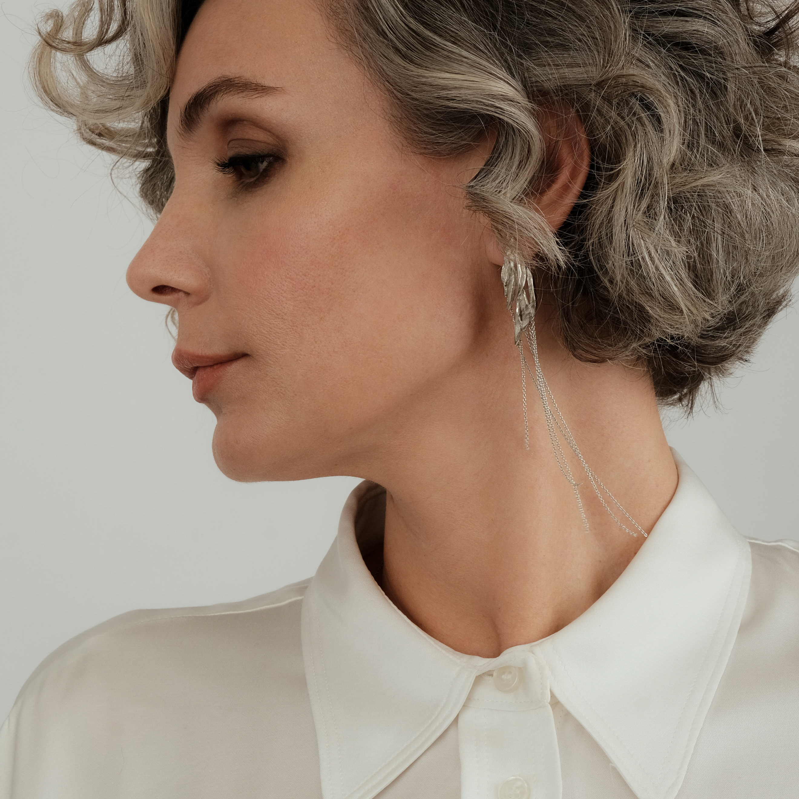 Silver earrings with rosemary chains