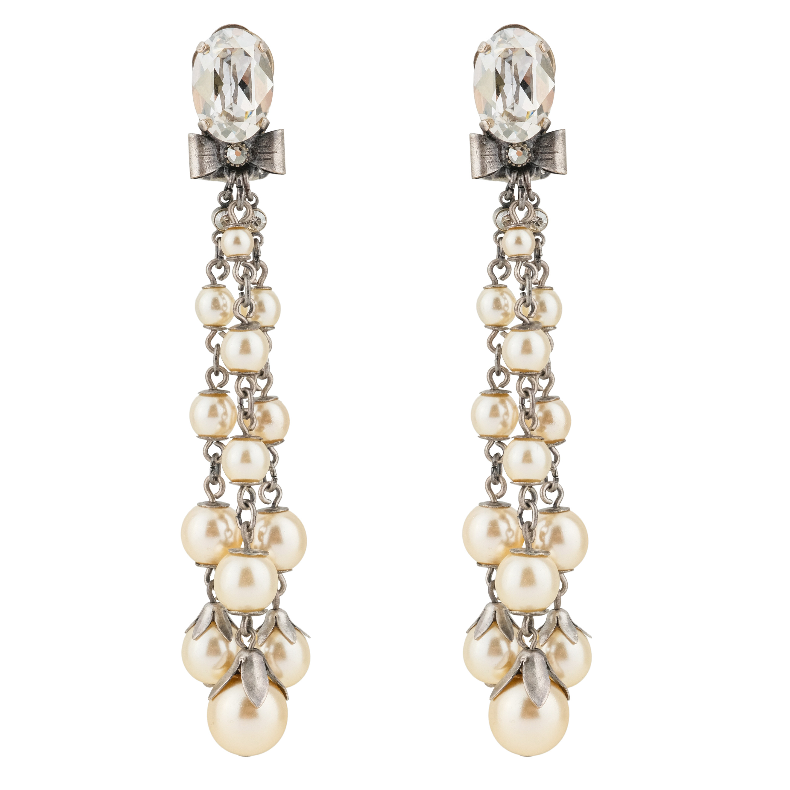 Длинные клипсы Pearl 'n' Ribbons с белыми бусинами