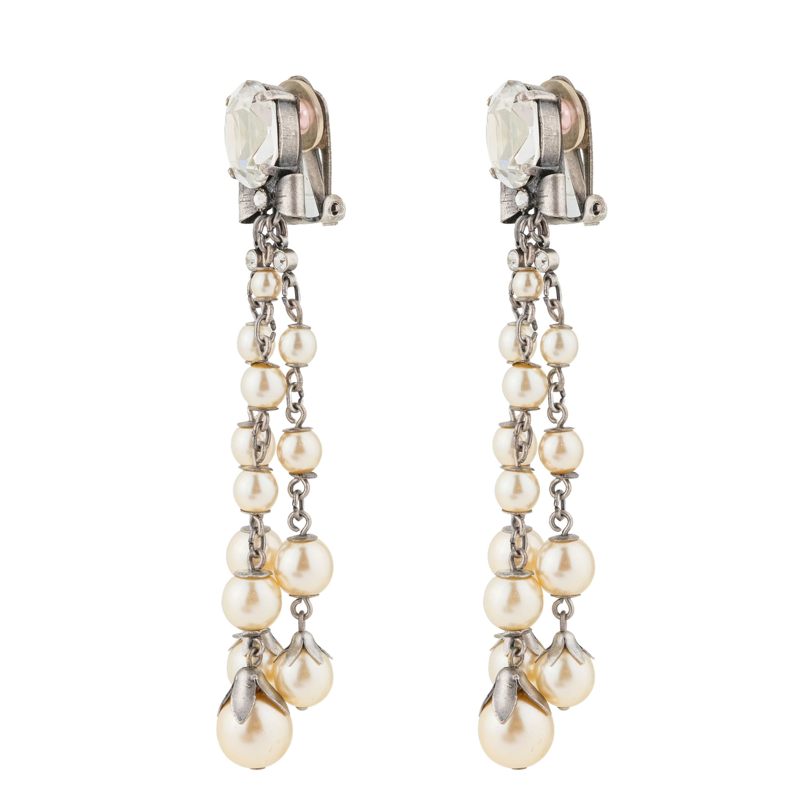 Длинные клипсы Pearl 'n' Ribbons с белыми бусинами
