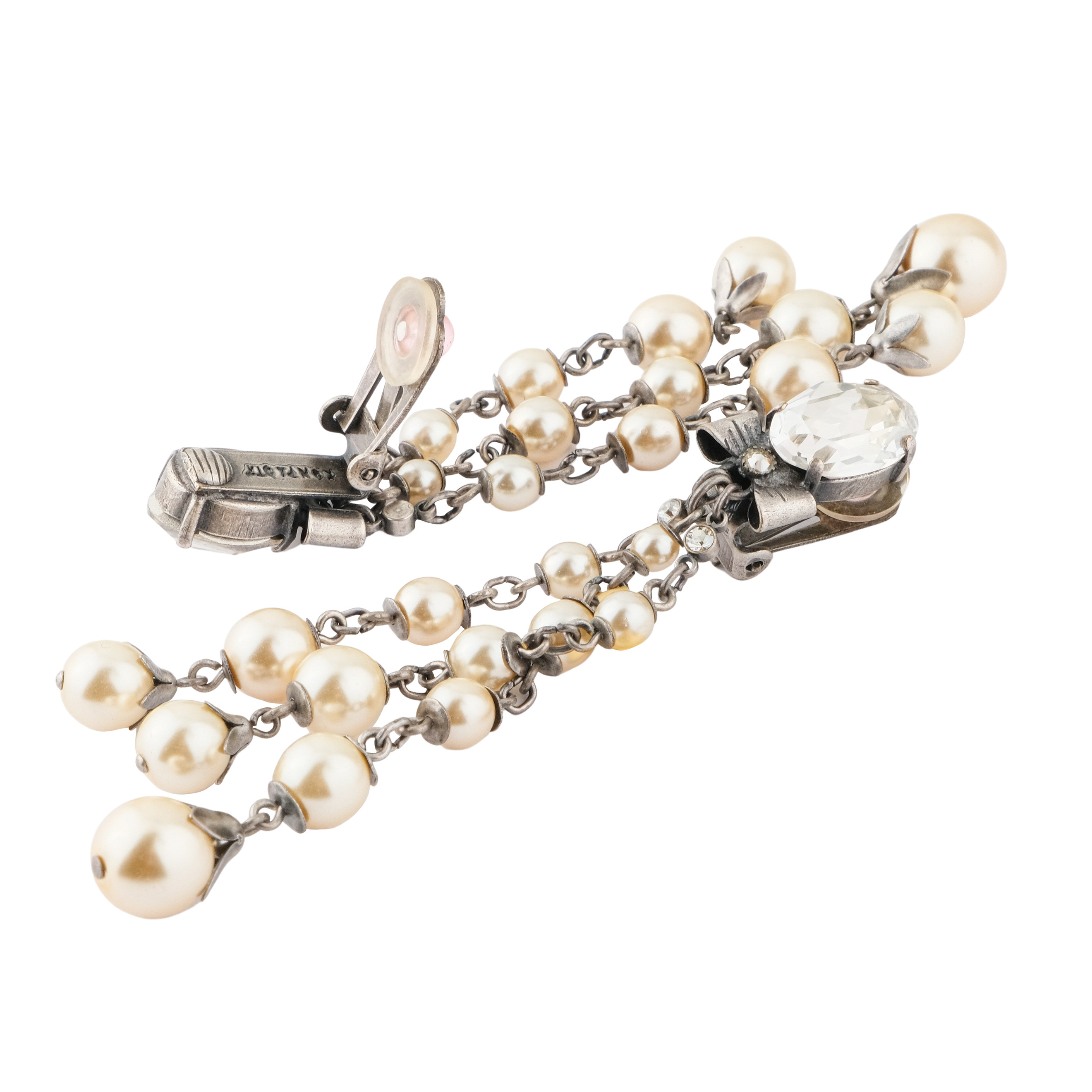 Длинные клипсы Pearl 'n' Ribbons с белыми бусинами