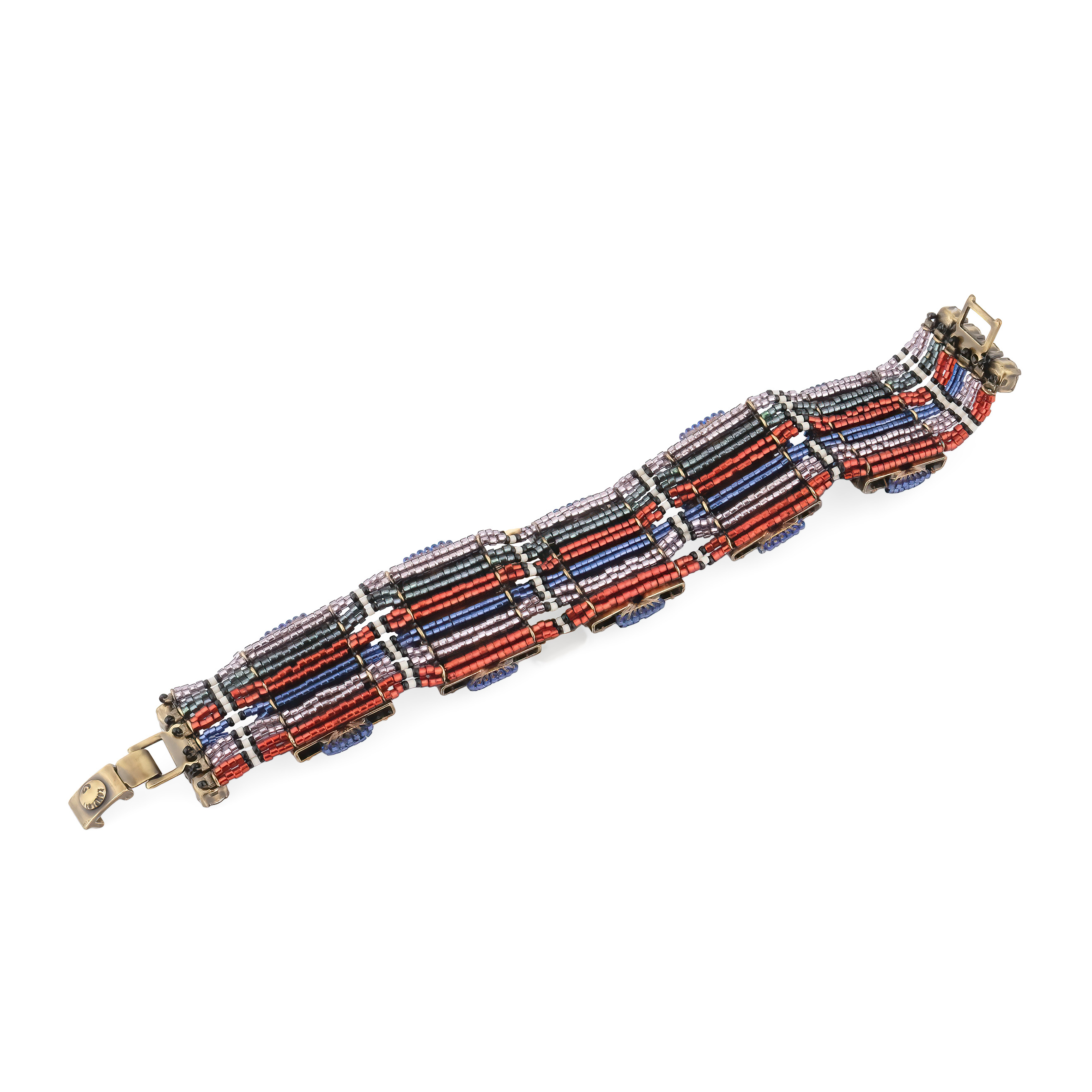 African Glam bracelet with green crystals and multicolored beads