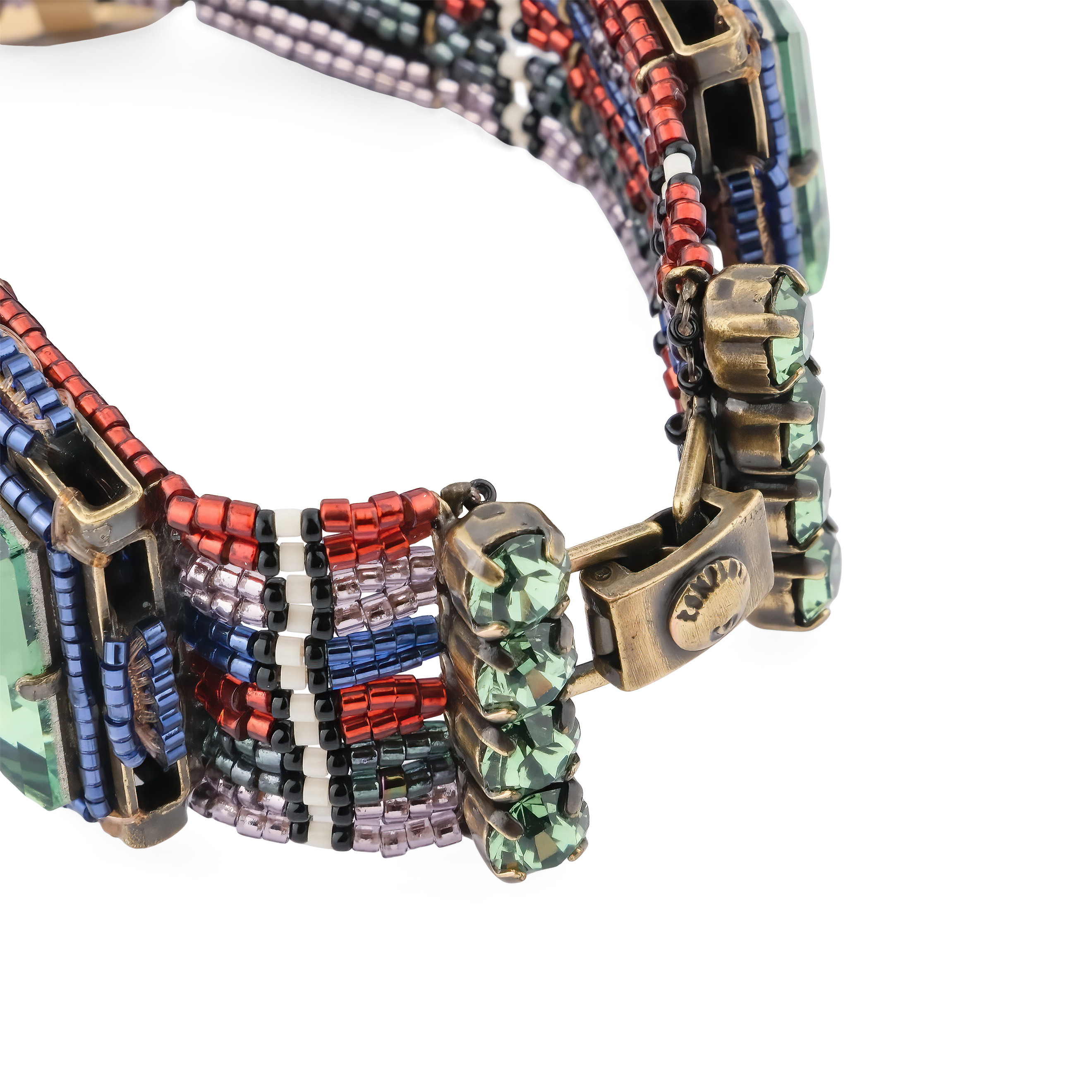 African Glam bracelet with green crystals and multicolored beads