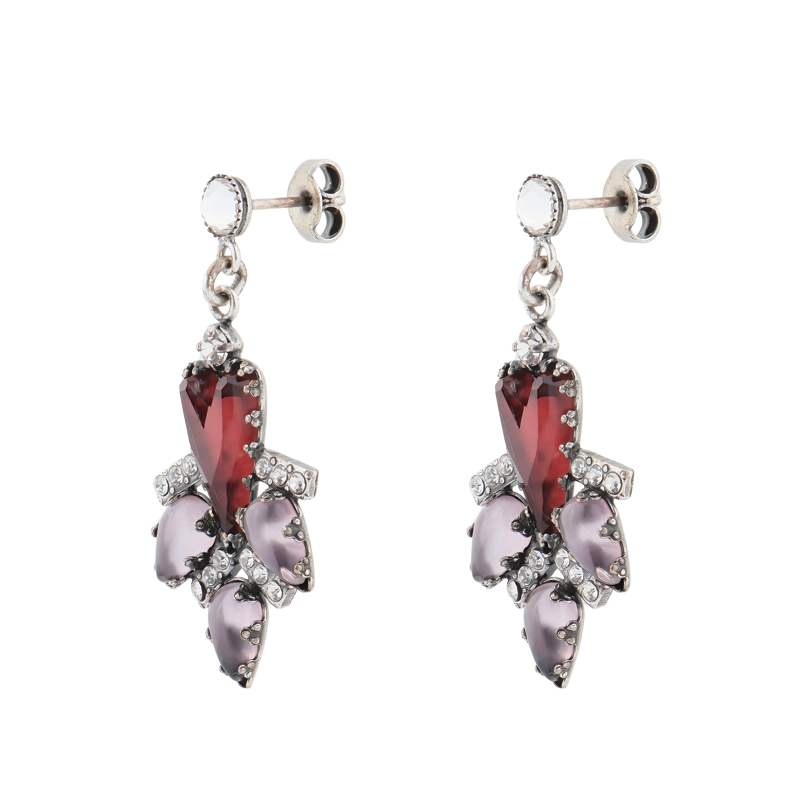 Snow White Earrings with Red crystals