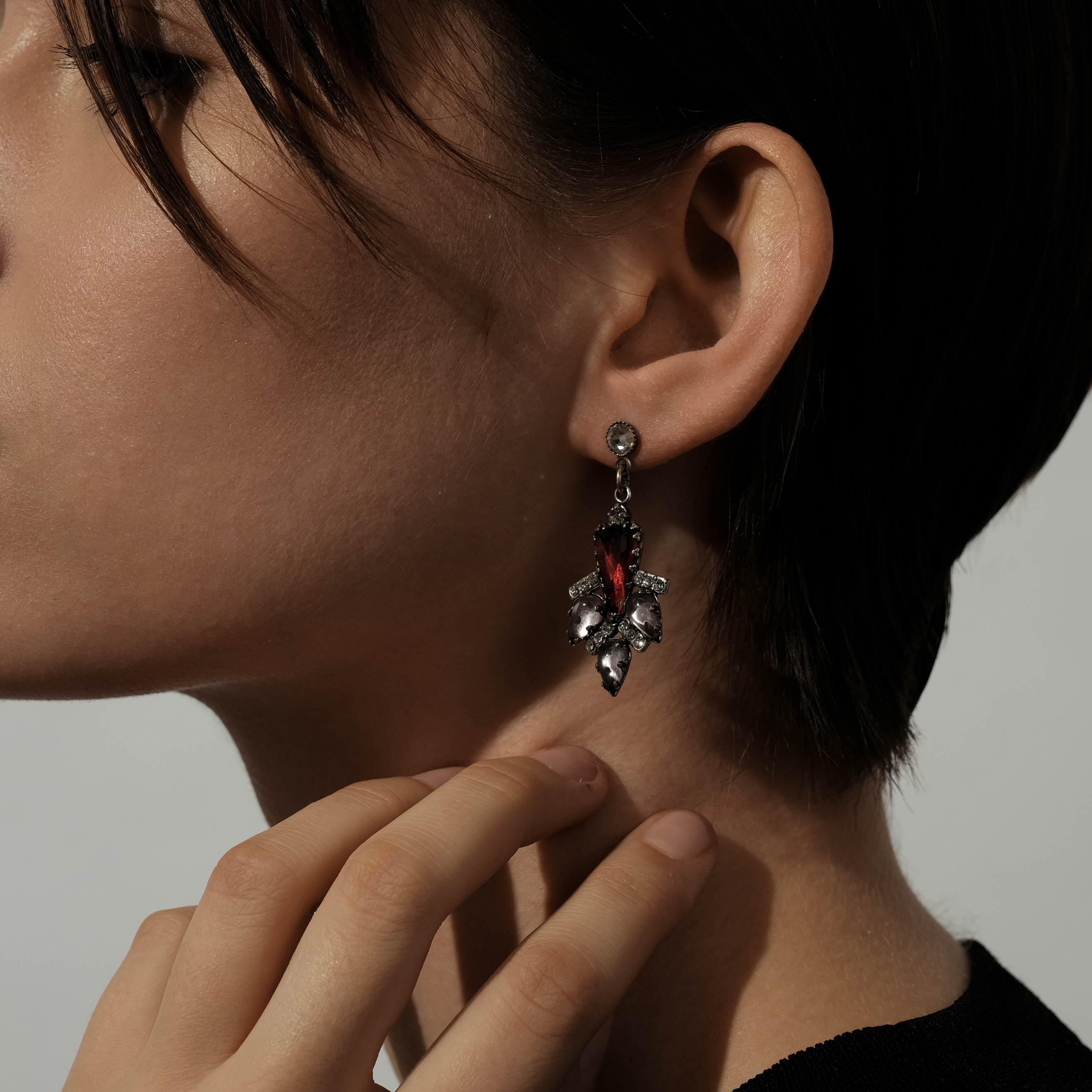 Snow White Earrings with Red crystals