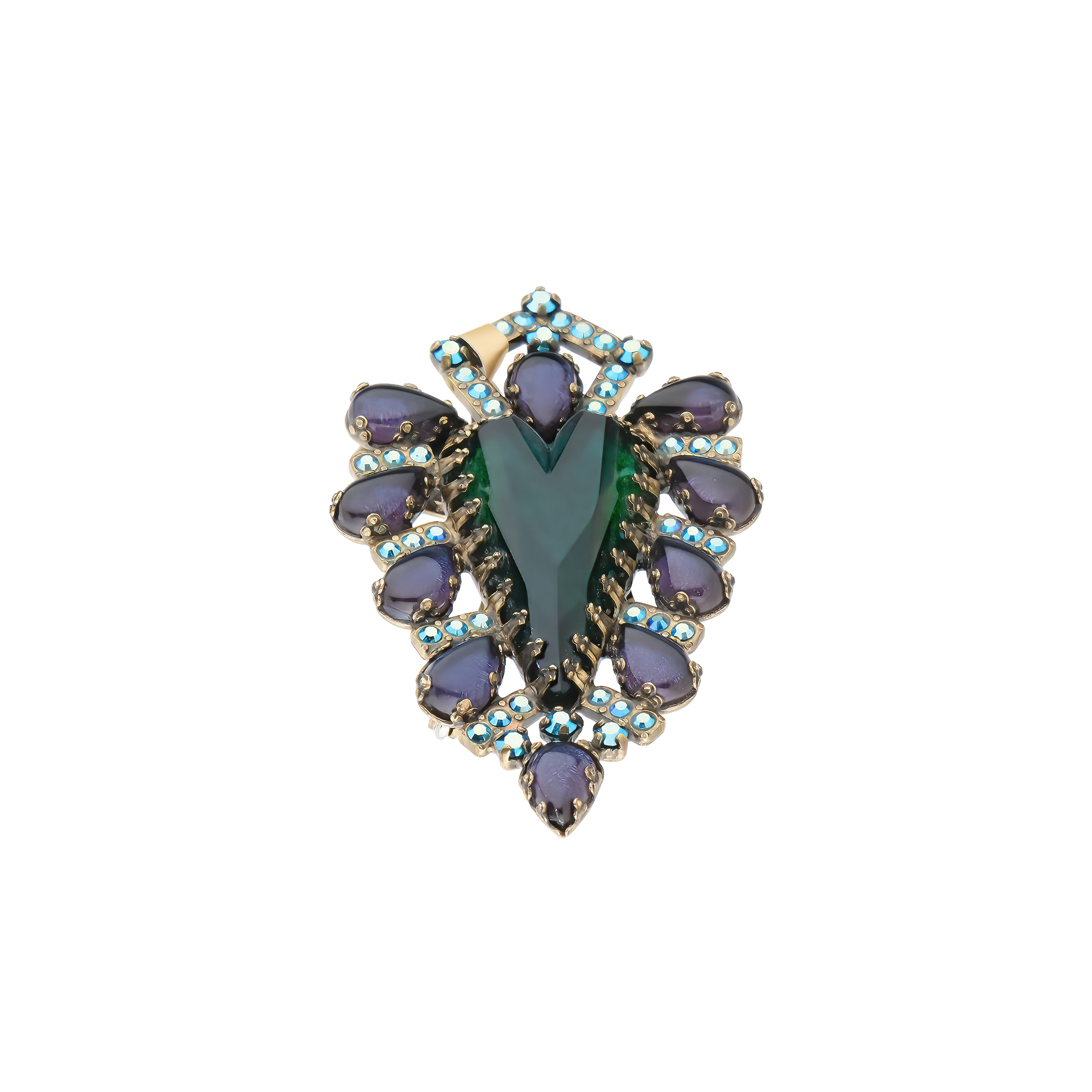 Snow White brooch with green and blue crystals