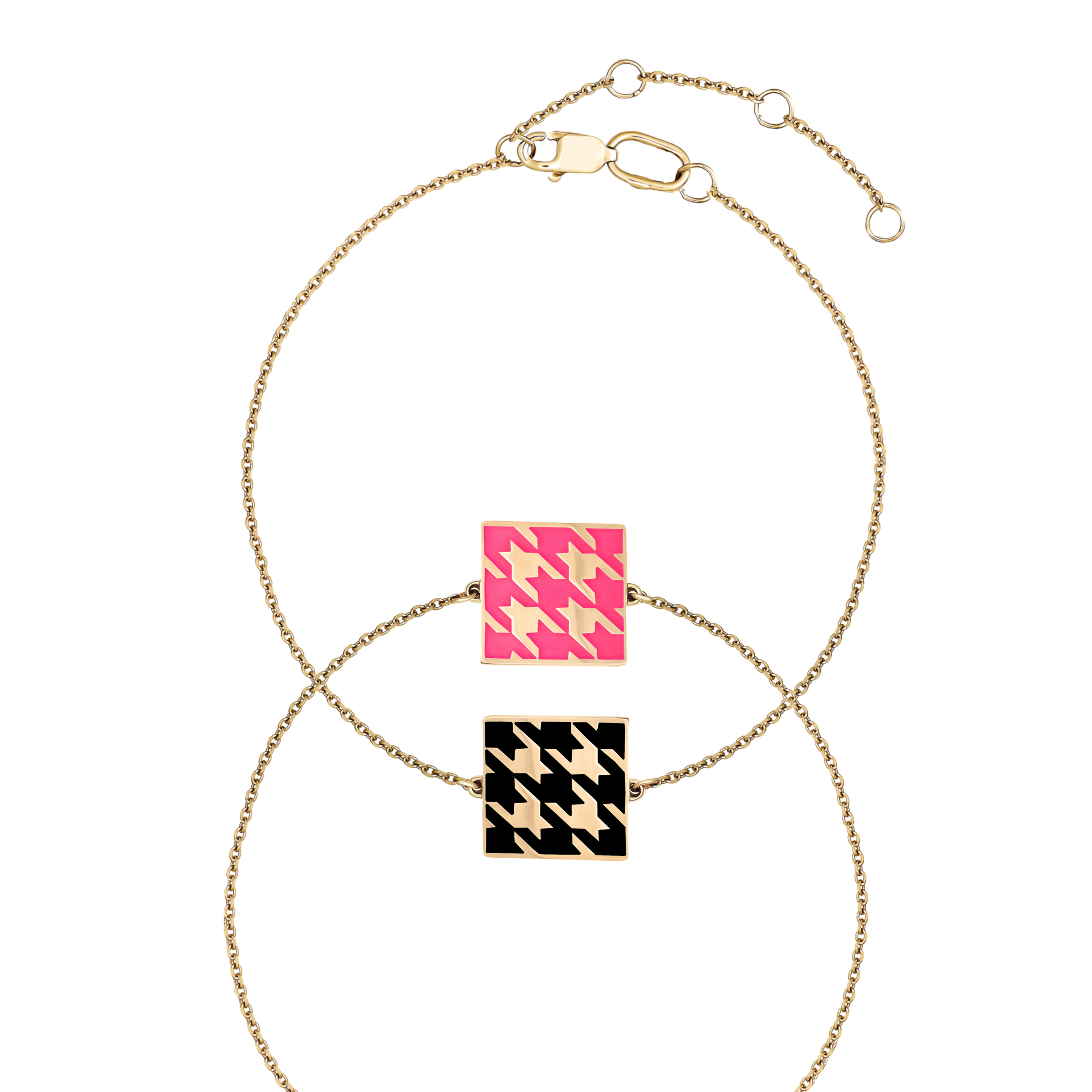 Lemon gold plated double-sided silver bracelet with a "crow's foot" pattern made of fluorescent