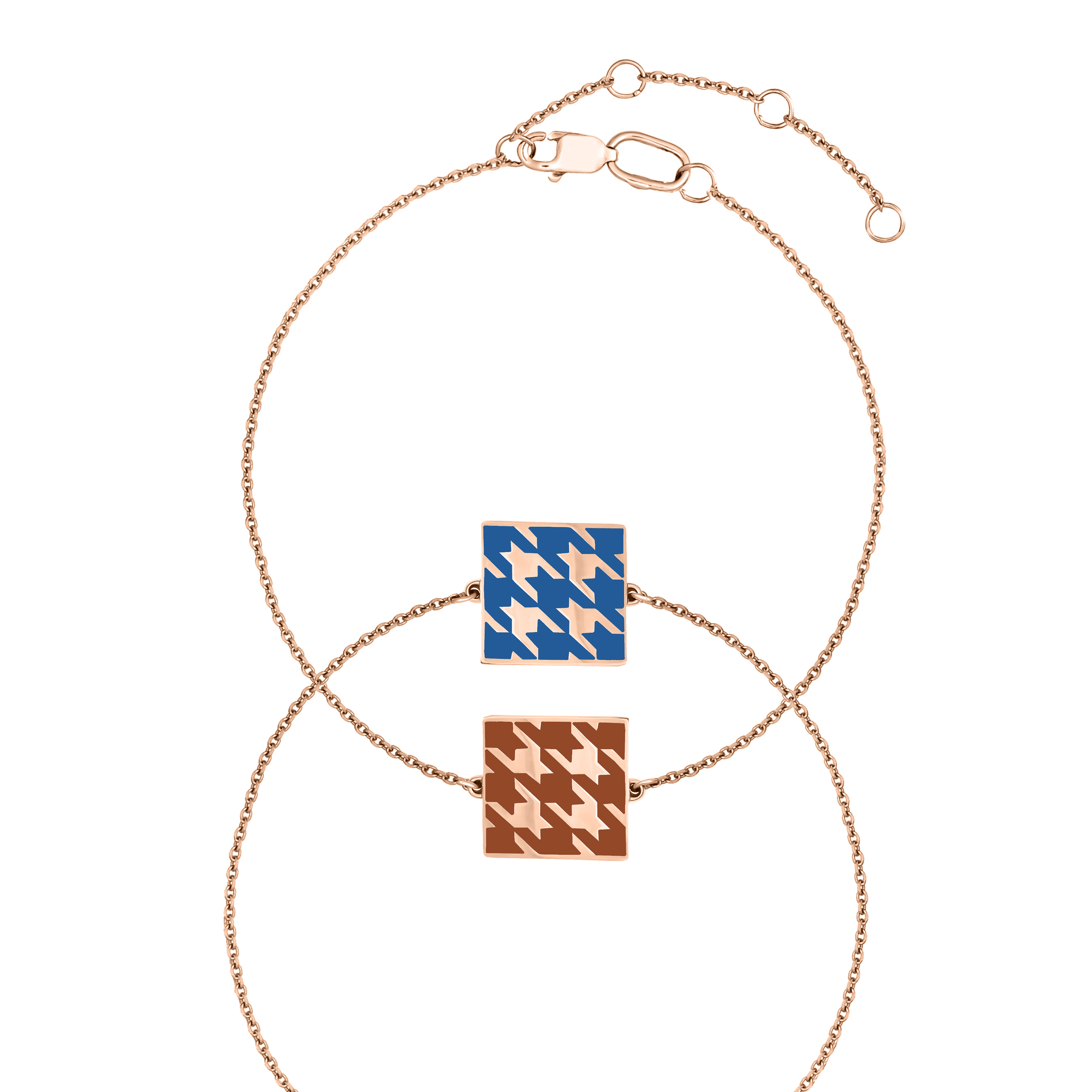 Rose gold plated double-sided silver bracelet with a "crow's foot" pattern made of fluorescent