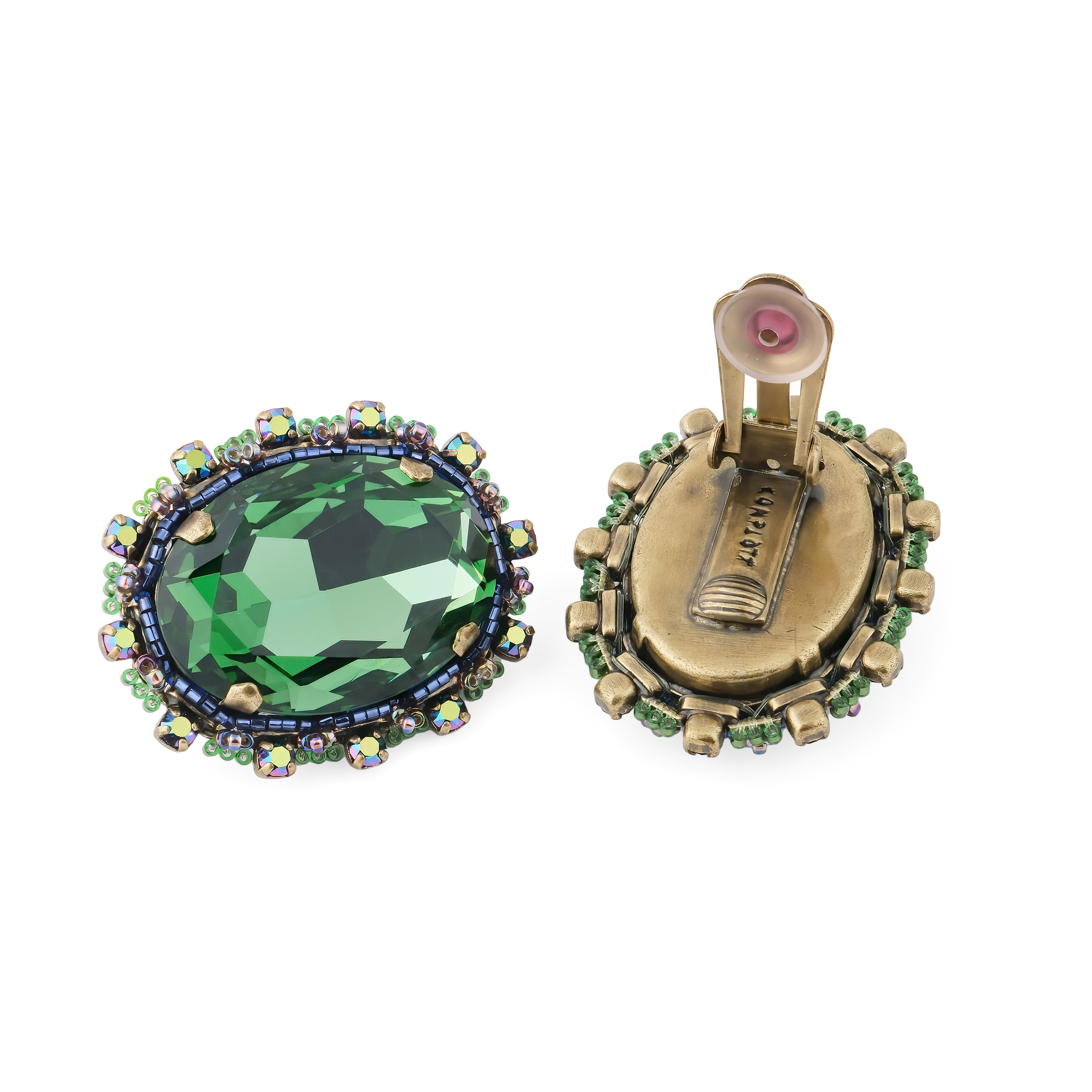 African Glam clips with green crystals