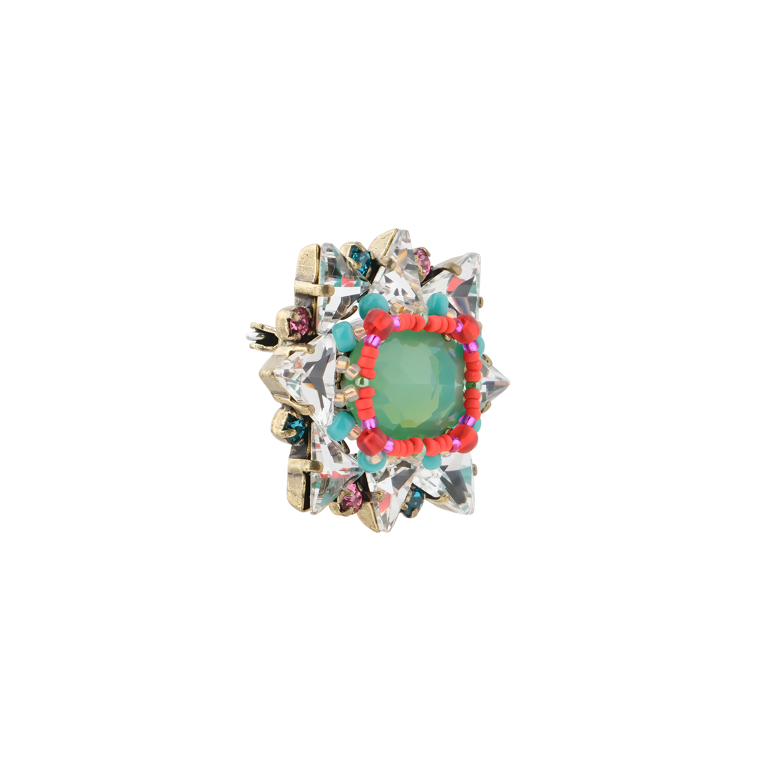 Hippie brooch with green crystal
