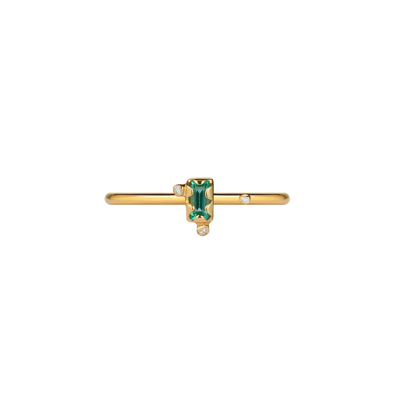Moonka Кольцо из золота с вертикальным изумрудом и бриллиантами в асимметричной закрепке кольцо с бриллиантами и изумрудом из красного золота