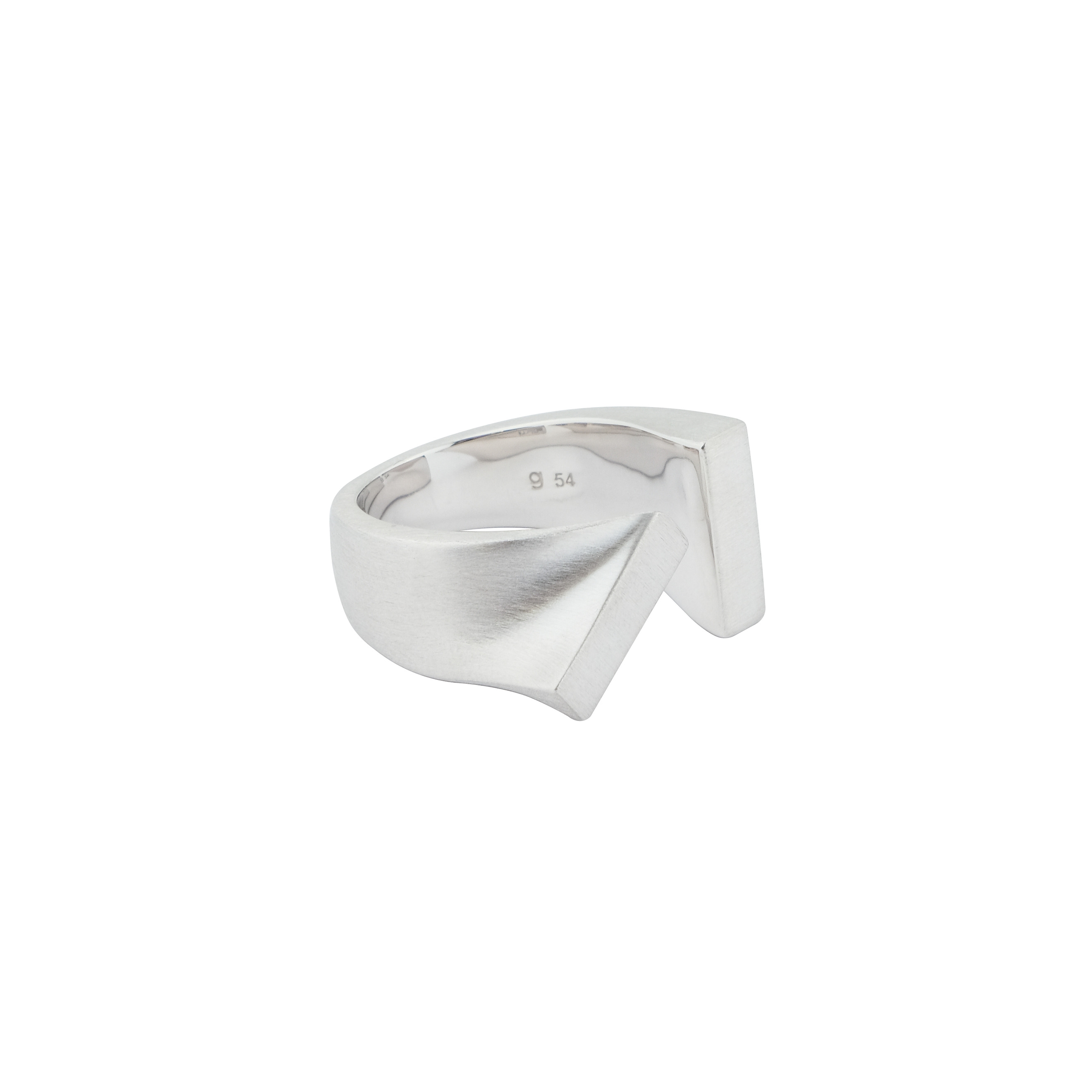 Asymmetric open-ended Tilt Ring made of silver