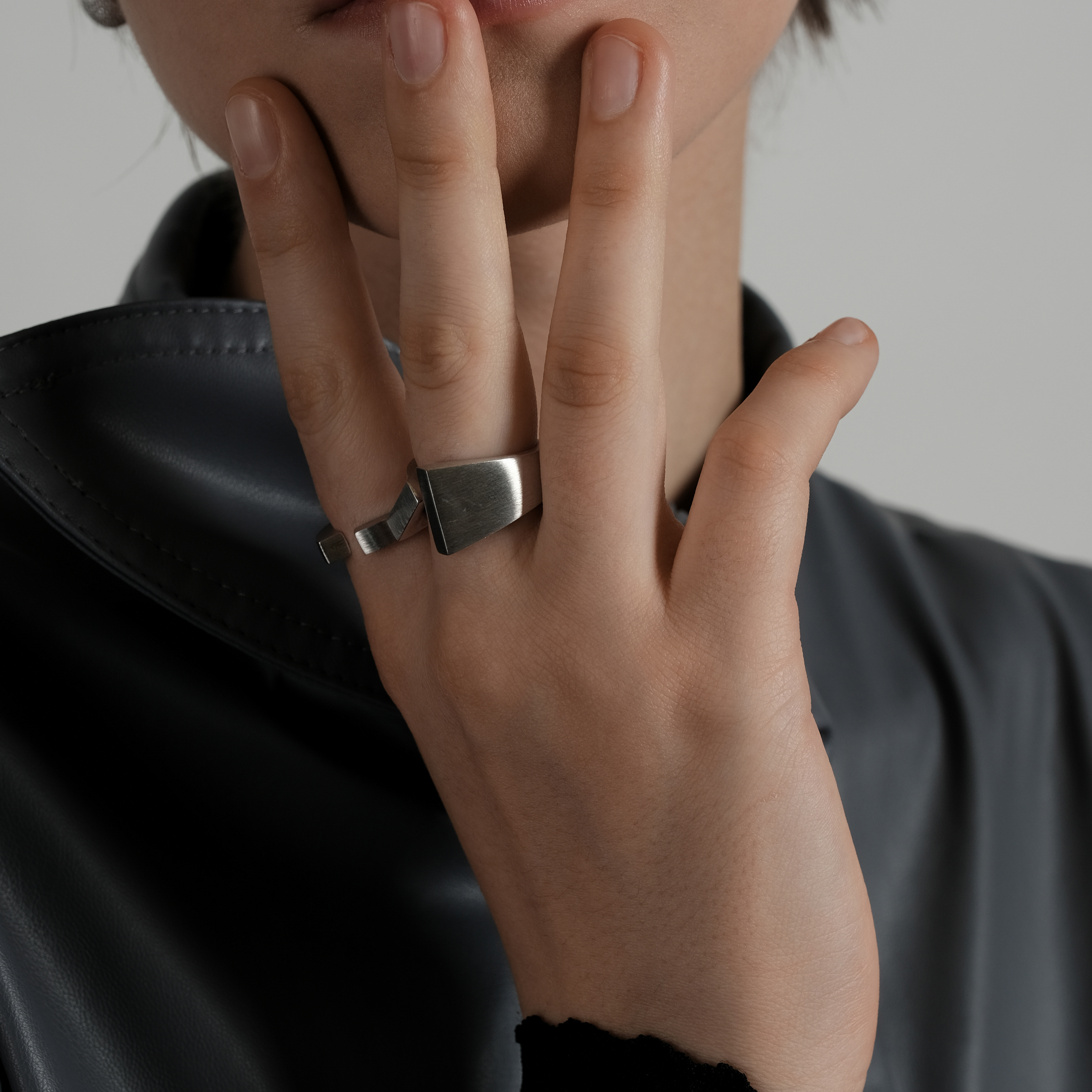 Asymmetric open-ended Tilt Ring made of silver