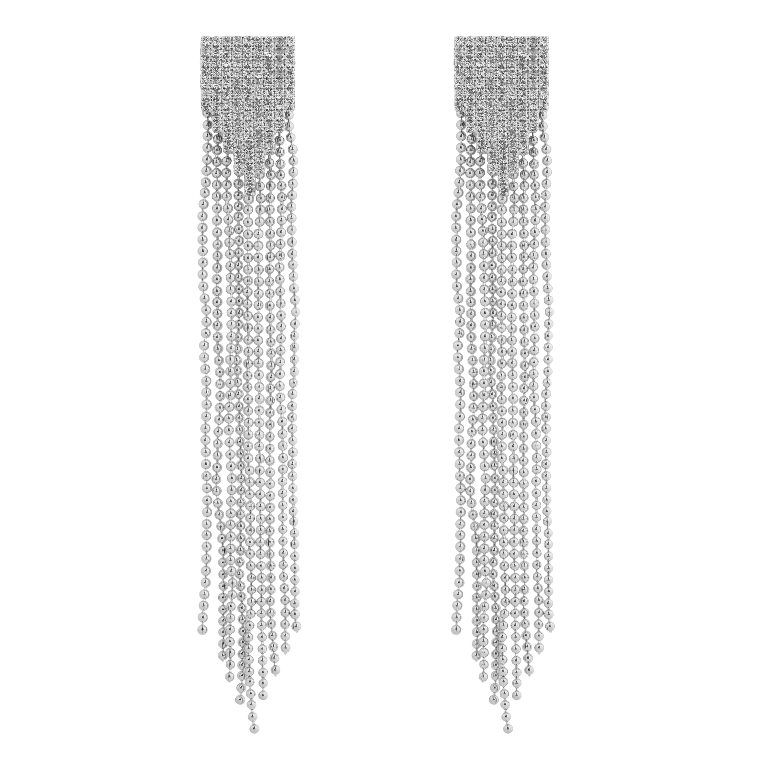 earrings with chains and glass inserts