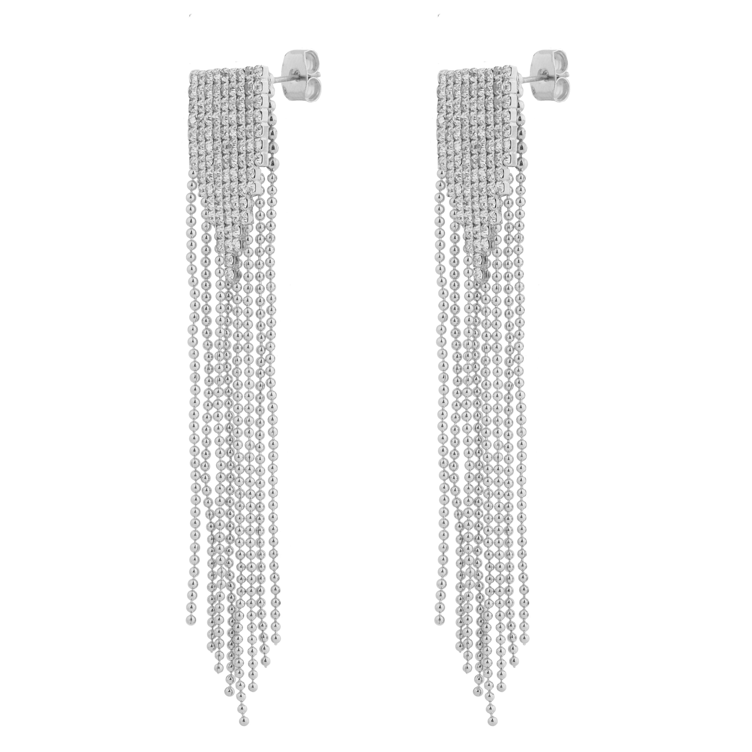 earrings with chains and glass inserts