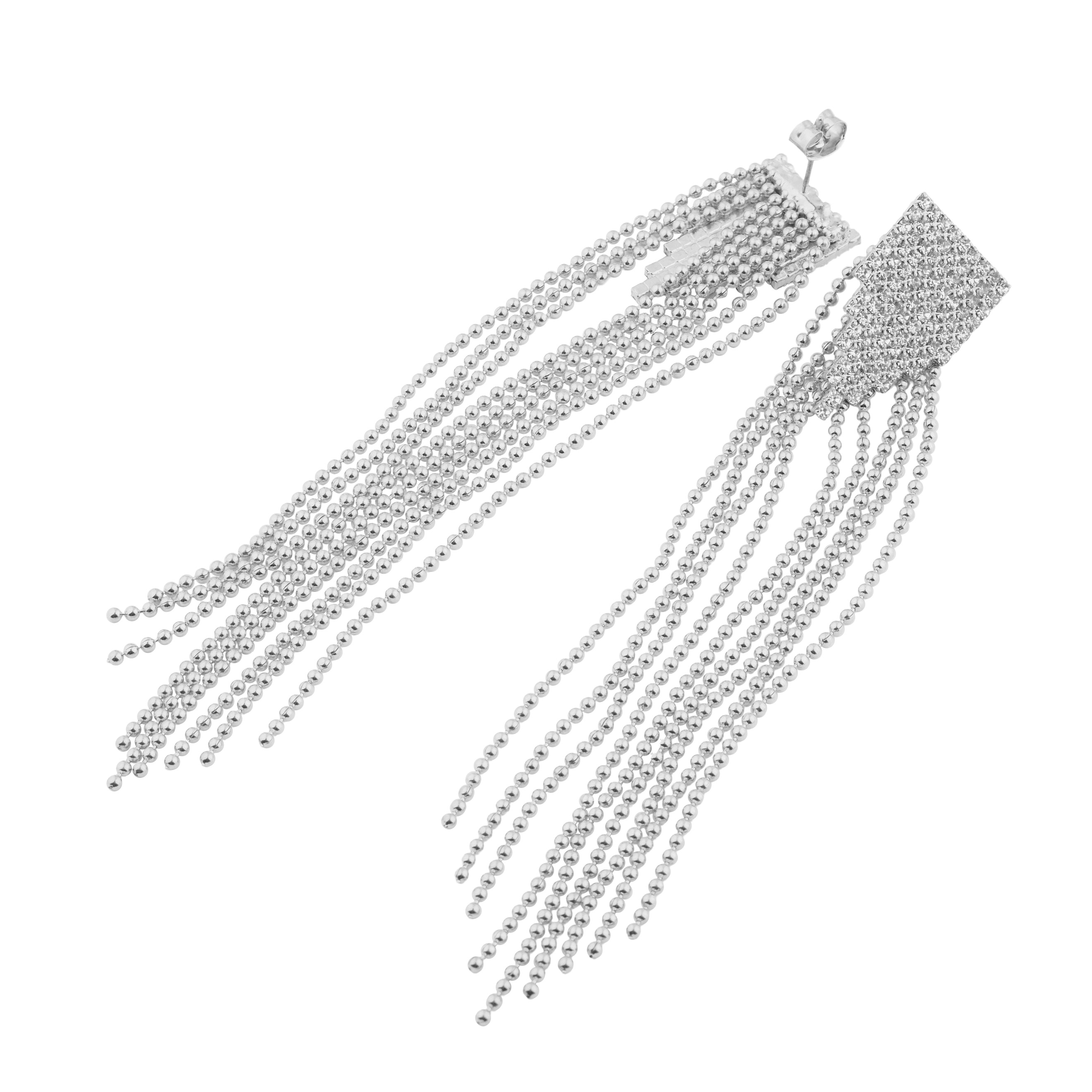 earrings with chains and glass inserts
