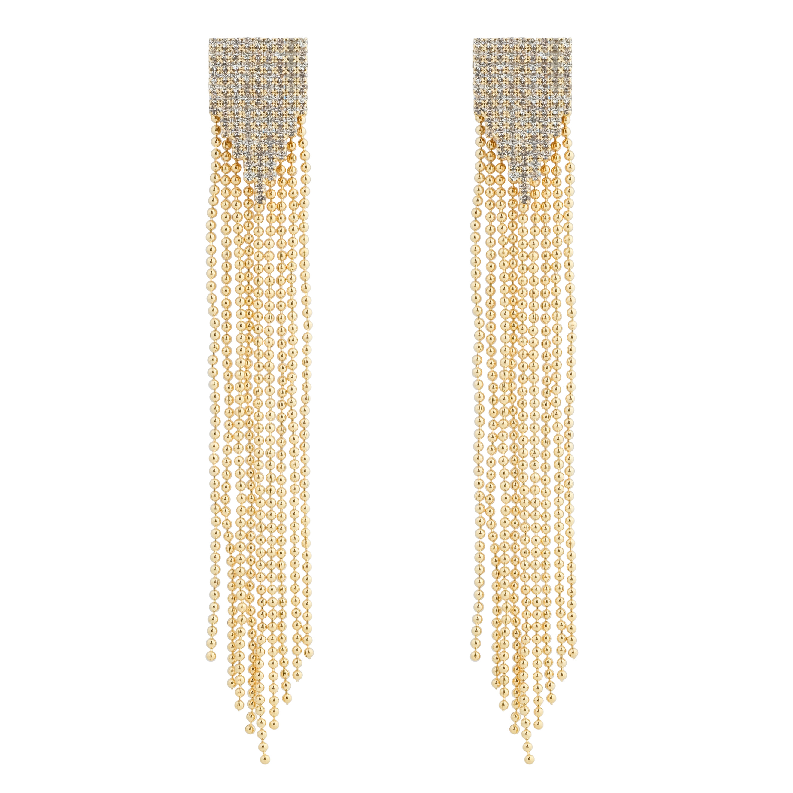 earrings with chains and glass inserts