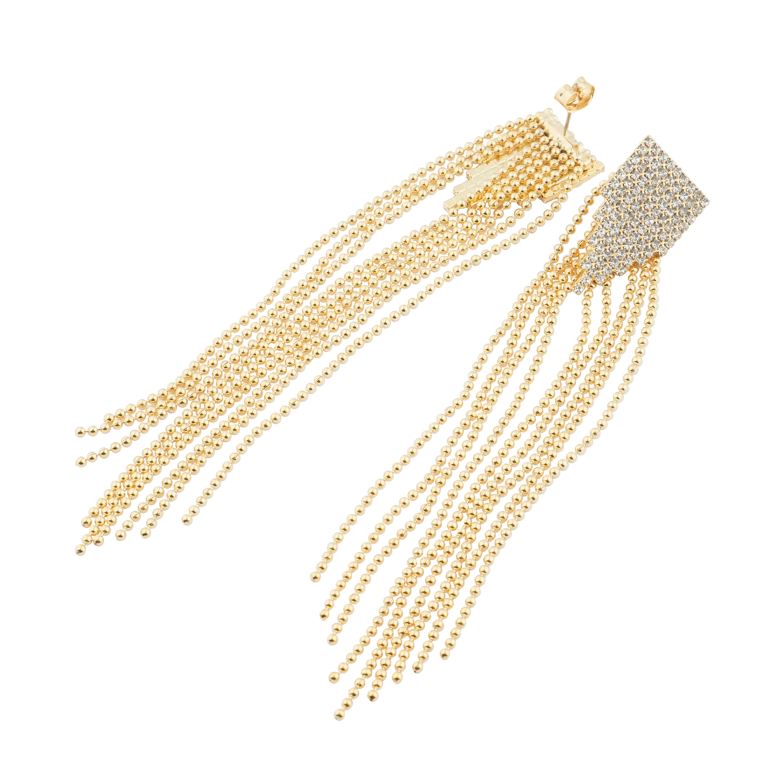 earrings with chains and glass inserts