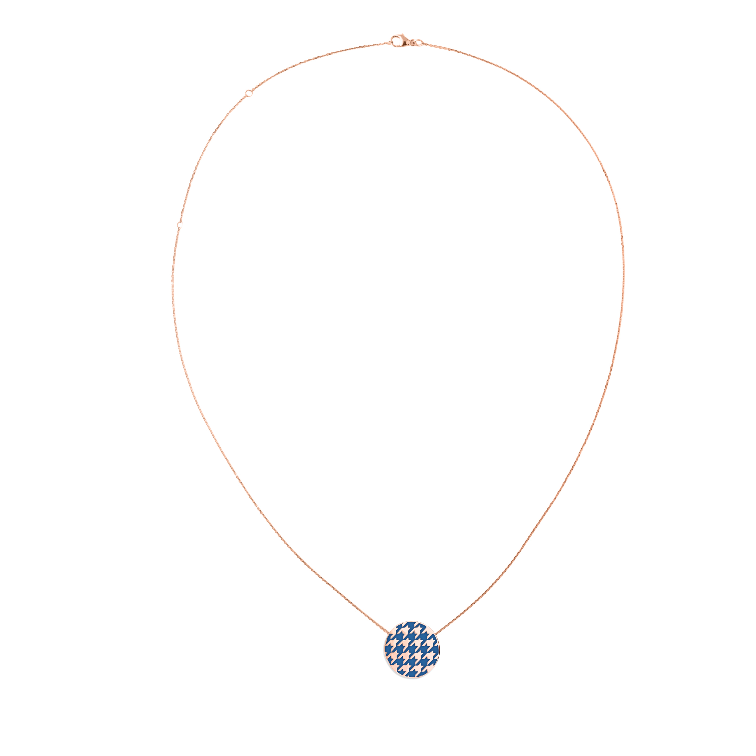 Rose gold-plated double-sided silver necklace houndstooth made of blue and brown enamel