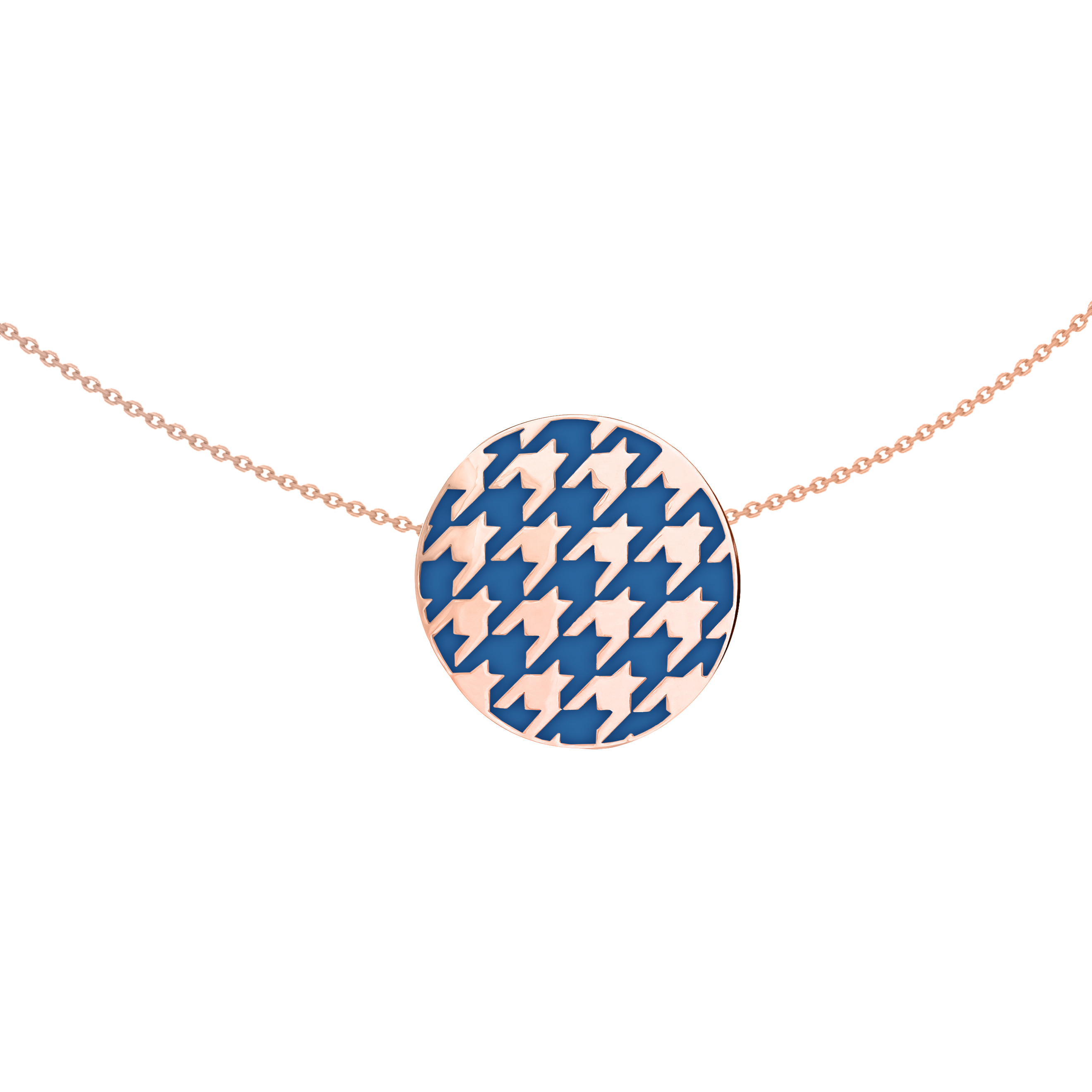 Rose gold-plated double-sided silver necklace houndstooth made of blue and brown enamel