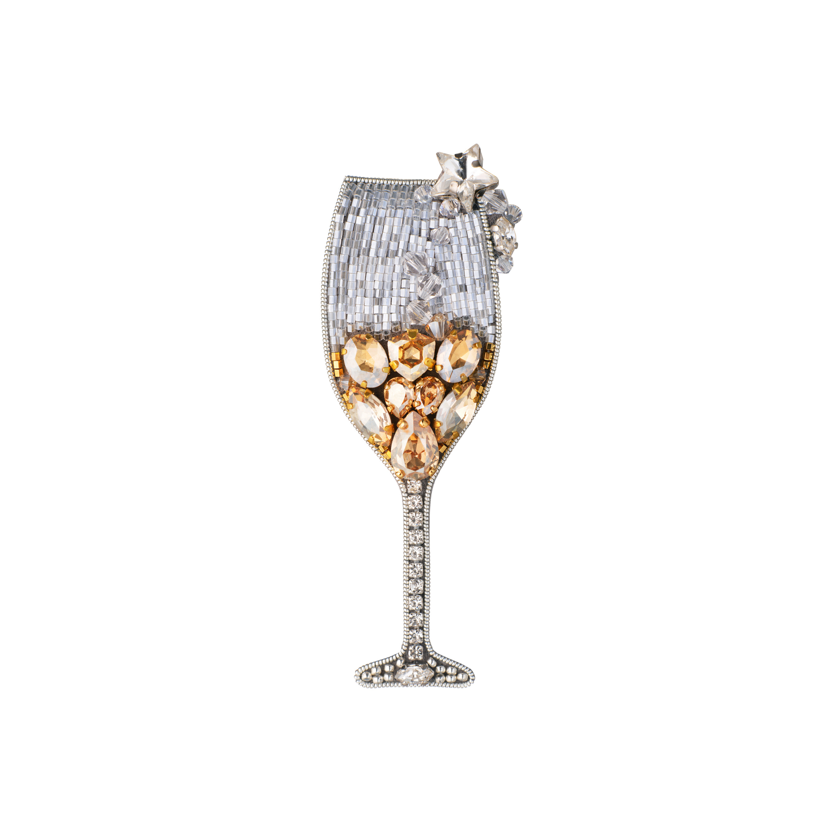Брошь в виде шампанского, расшитая кристаллами Champagne